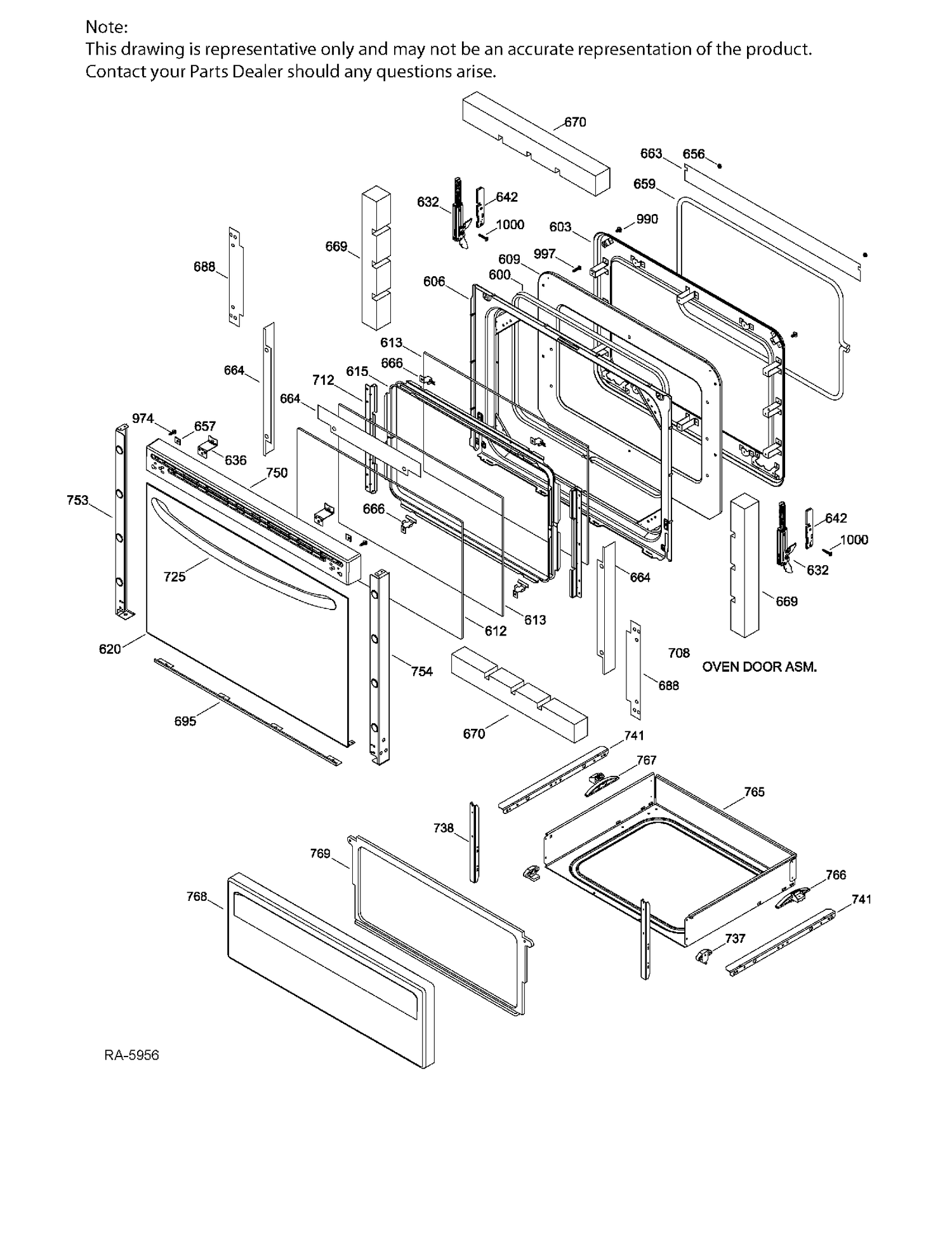 DOOR & DRAWER PARTS Diagram and Parts List for JCB635DF2BB  General Electric Range