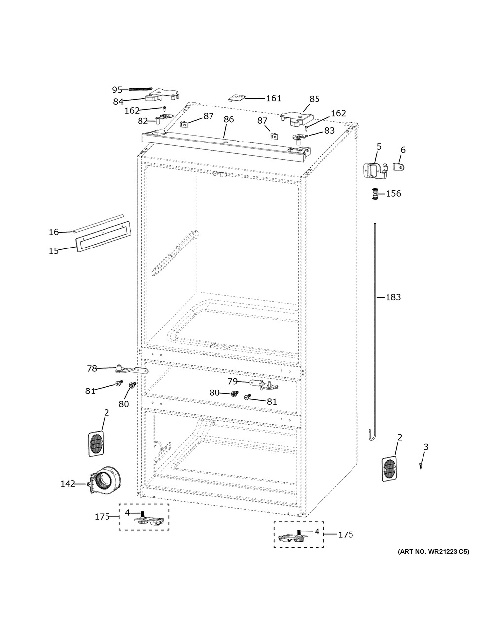 Case Parts Diagram and Parts List for CVE28DP4NDW2  General Electric Refrigerator