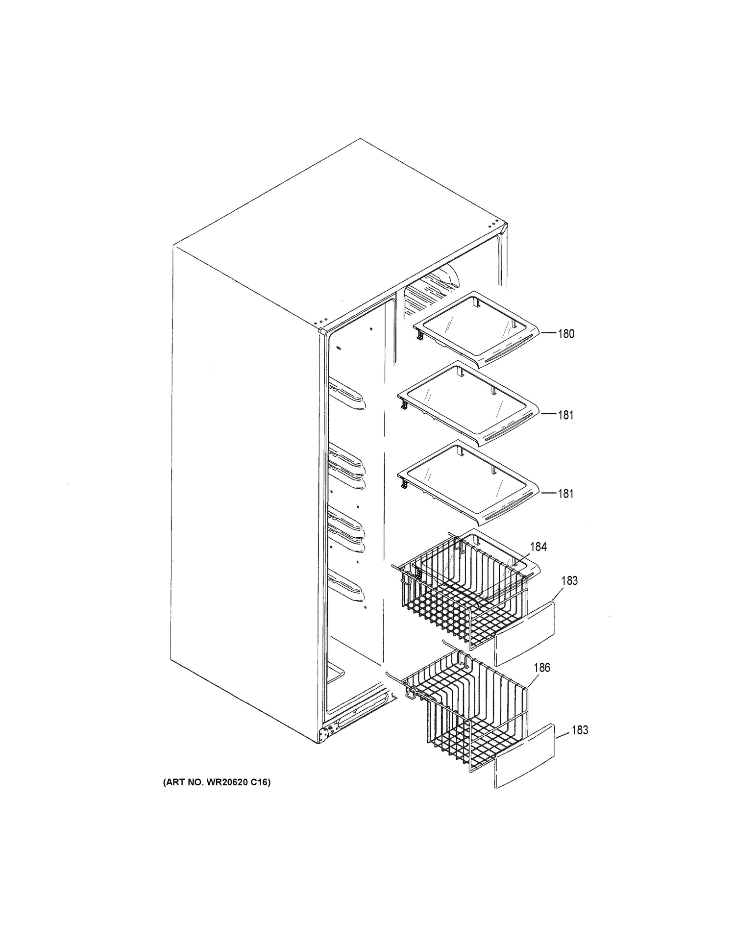 FREEZER SHELVES Diagram and Parts List for GSE25HMHJHES  General Electric Refrigerator