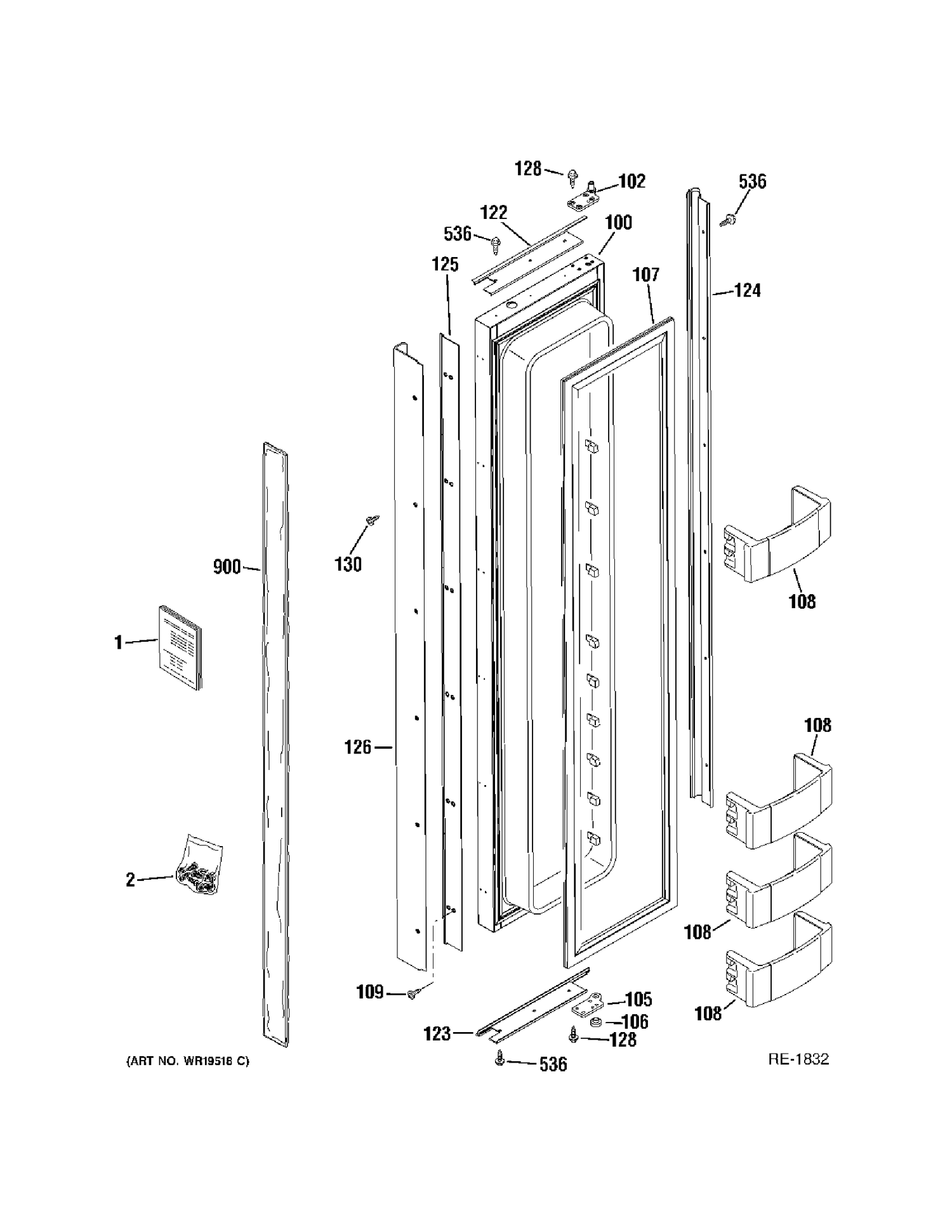 FREEZER DOOR Diagram and Parts List for ZIS420NRK  General Electric Refrigerator