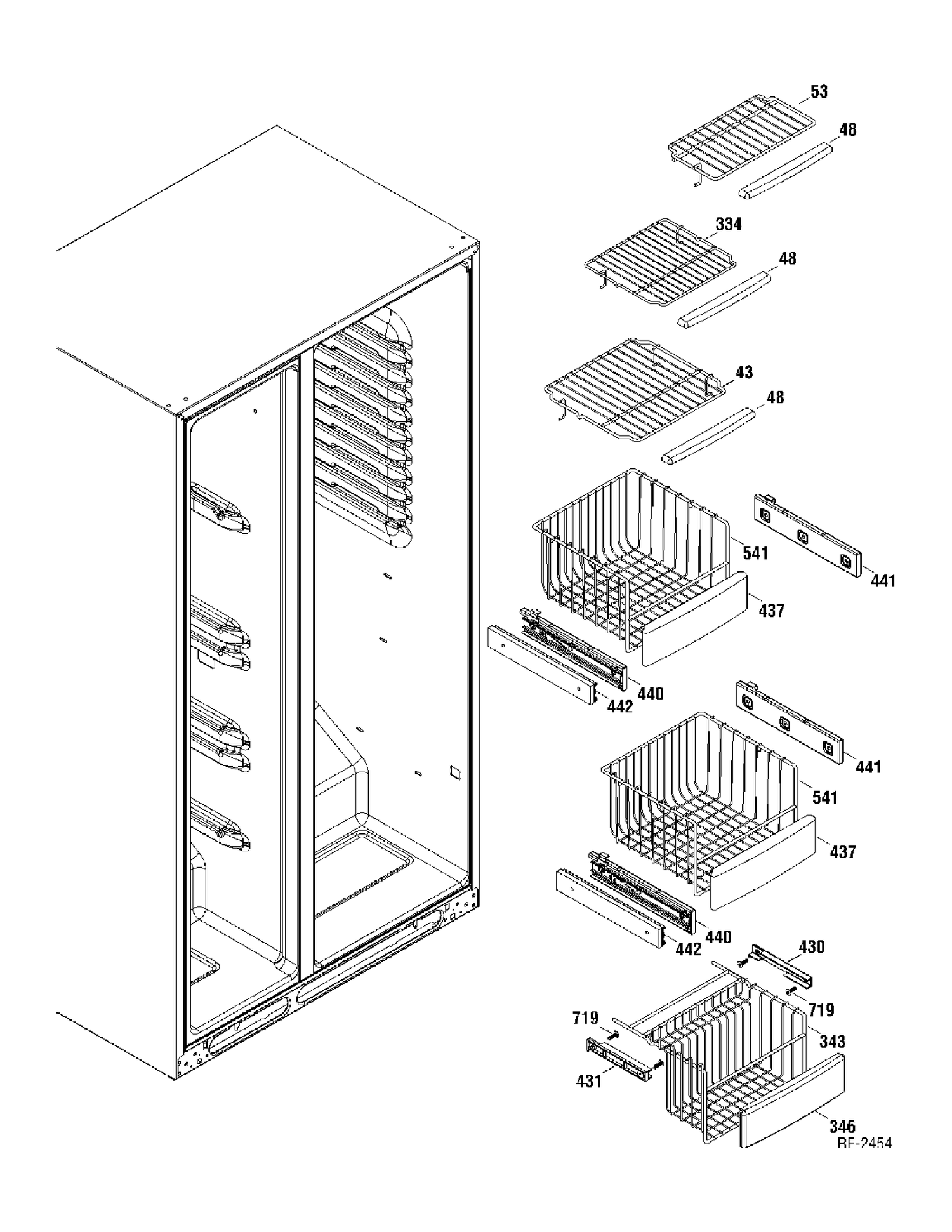 FZ SHELVES Diagram and Parts List for PIR23MGTABV  General Electric Refrigerator