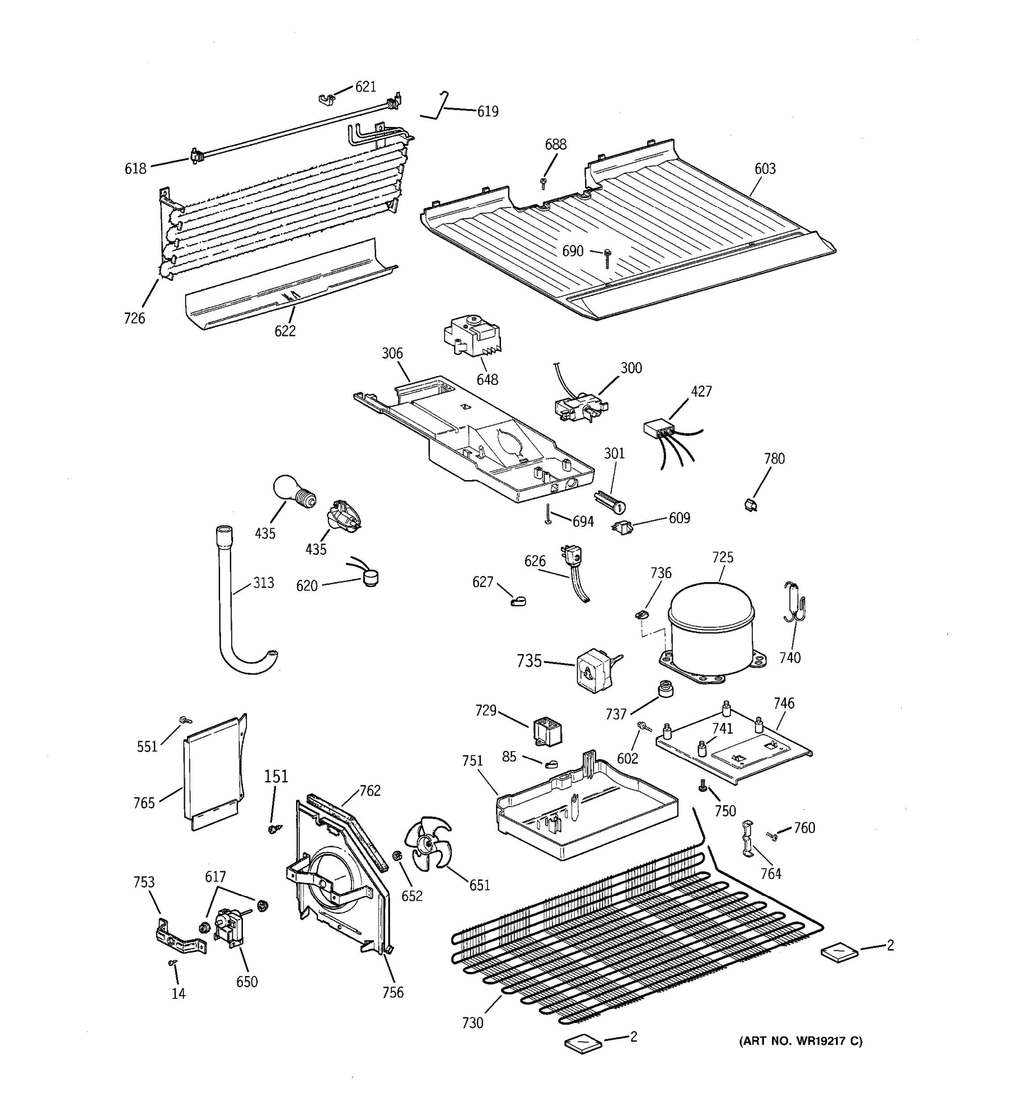 UNIT PARTS Diagram and Parts List for MTS16GBMFRWW  General Electric Refrigerator