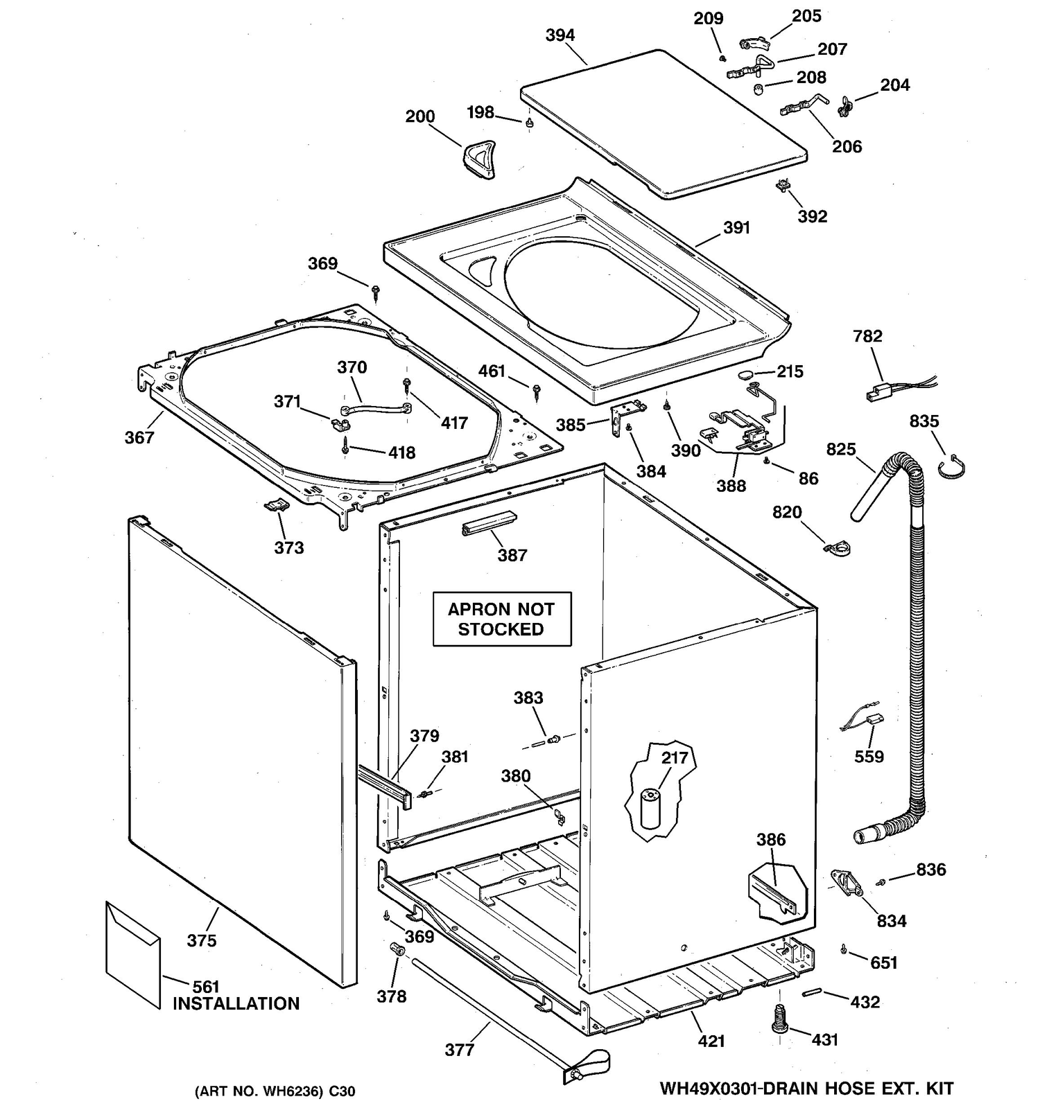 CABINET, COVER & FRONT PANEL Diagram and Parts List for GCXRP090B1WW  General Electric Washer
