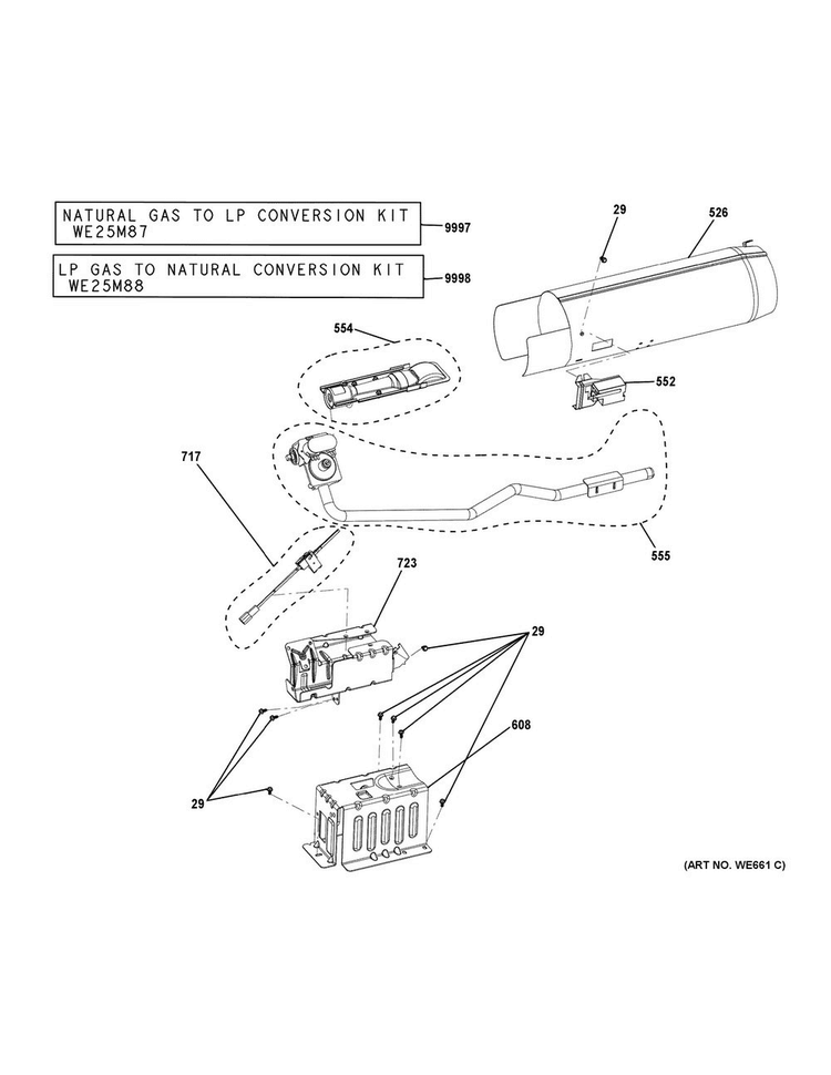 Gas Valve & Burner Assembly Diagram and Parts List for GTD81GSSJ2WS  General Electric Dryer