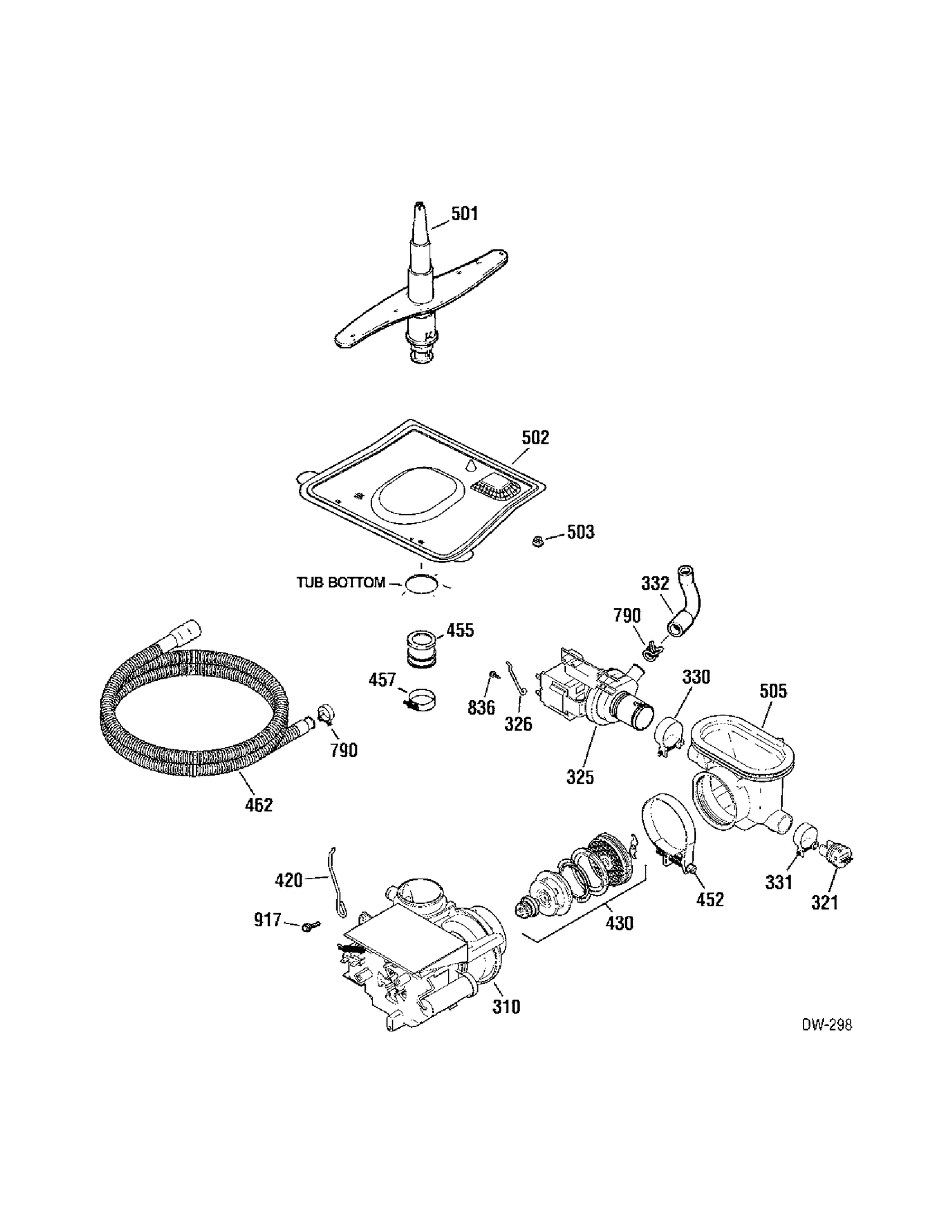 MOTOR & PUMP Diagram and Parts List for GSD5911J00WW  General Electric Dishwasher