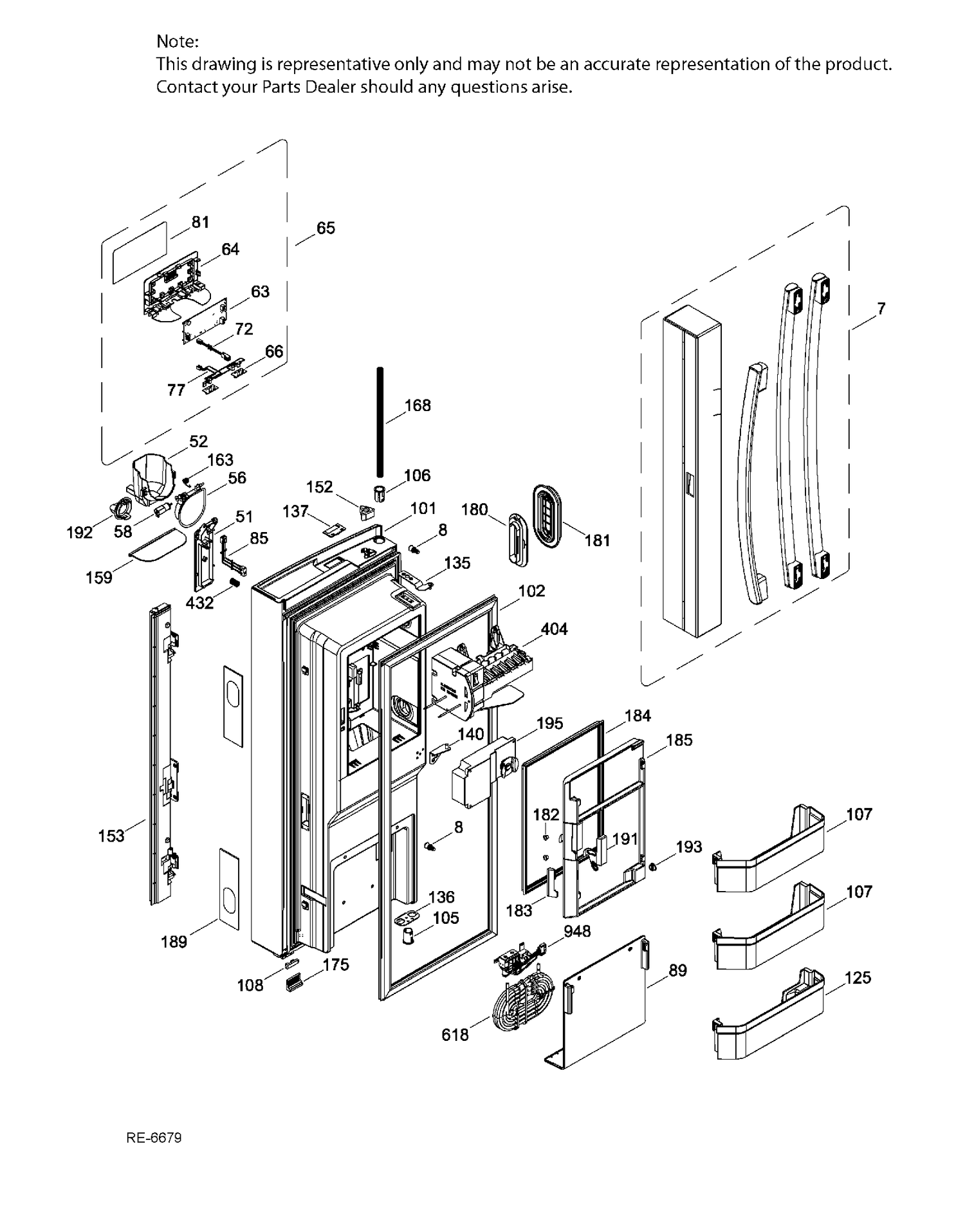 FF DOOR LEFT Diagram and Parts List for CFE24SSKAKSS  General Electric Refrigerator