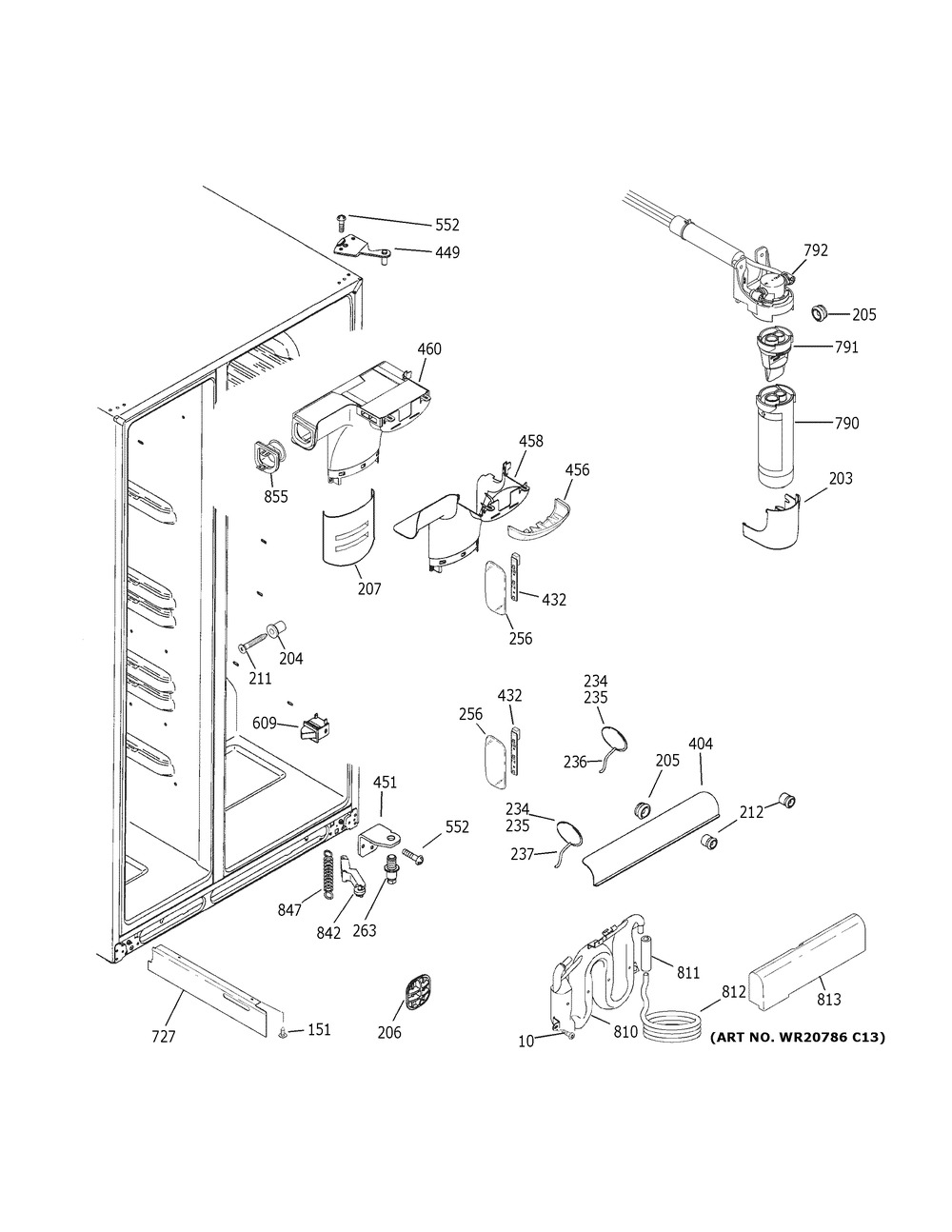 Fresh Food Section Diagram and Parts List for GSS25IGNBHWW  General Electric Refrigerator