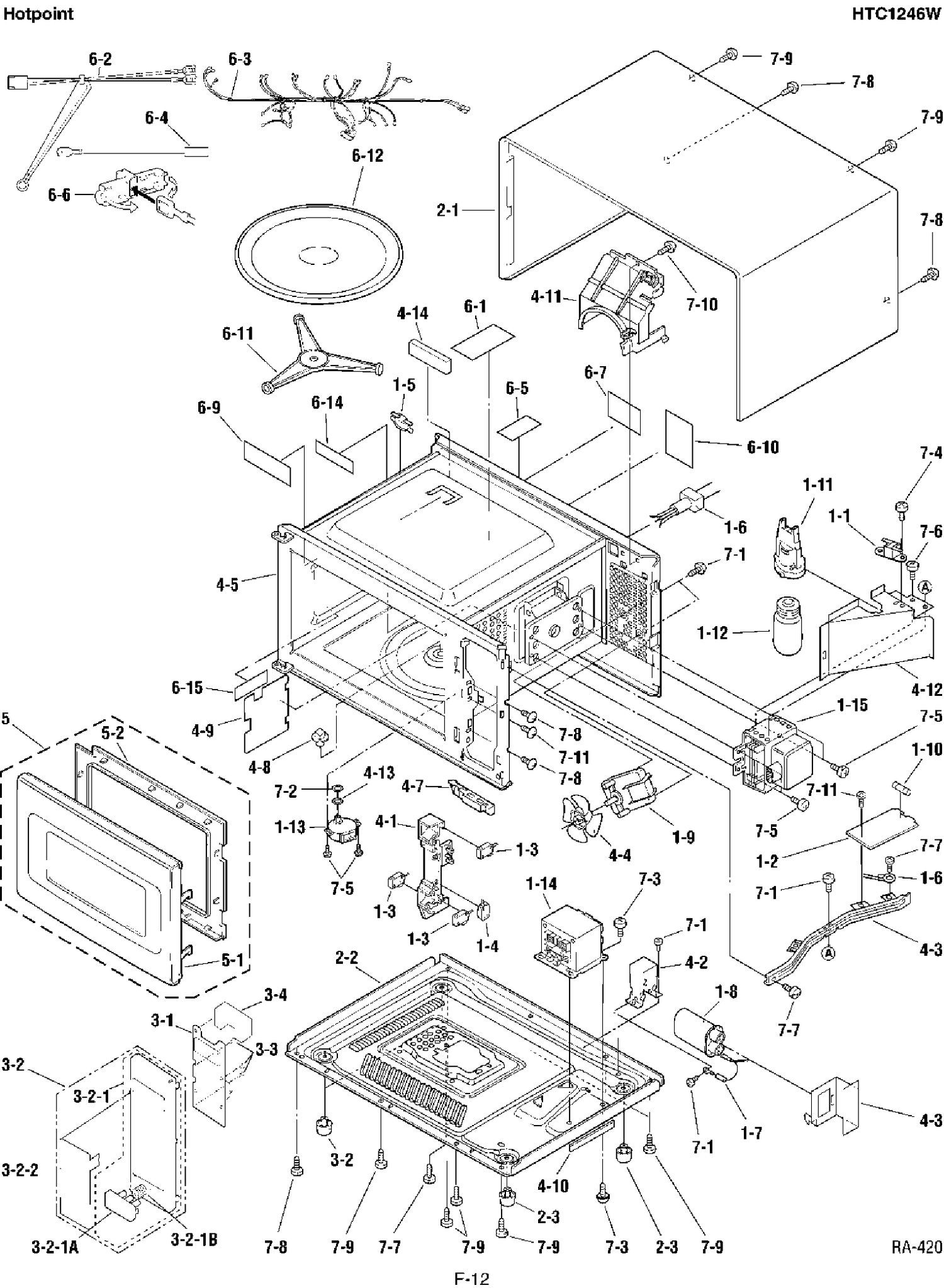 BODY PARTS Diagram and Parts List for HTC1246W  General Electric Microwave
