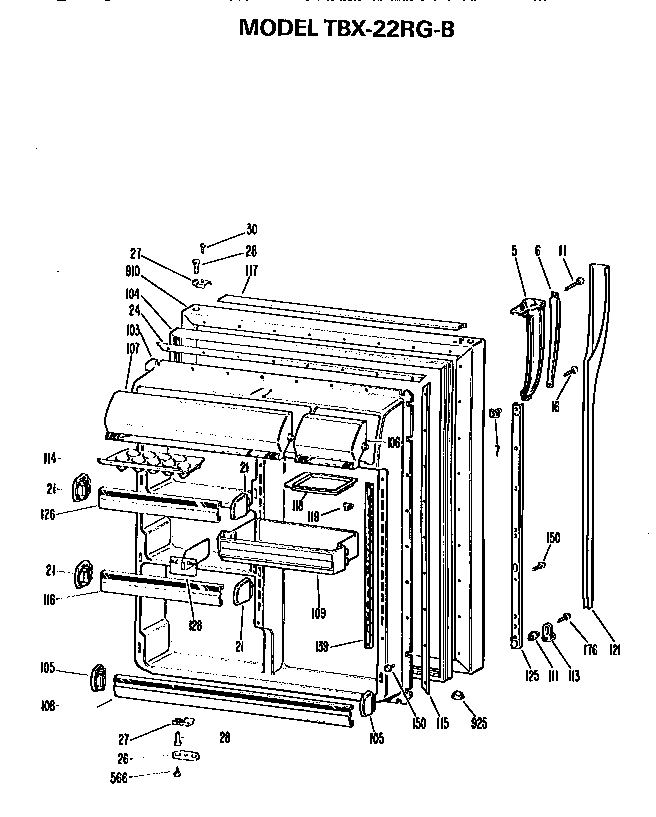 Fresh Food Door Diagram and Parts List for TBX22RGB  General Electric Refrigerator
