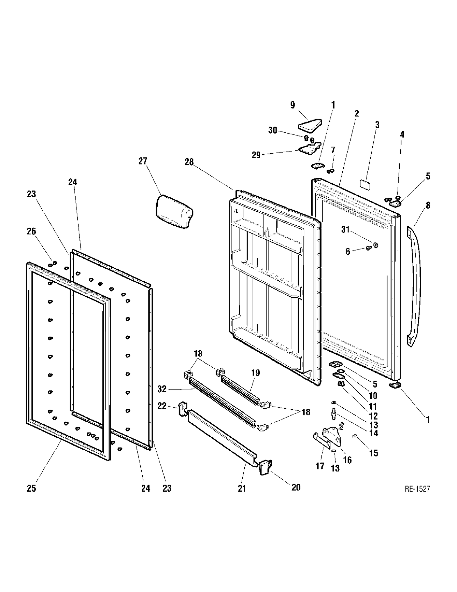 FF DOOR Diagram and Parts List for GBE18BAPBRBB  General Electric Refrigerator