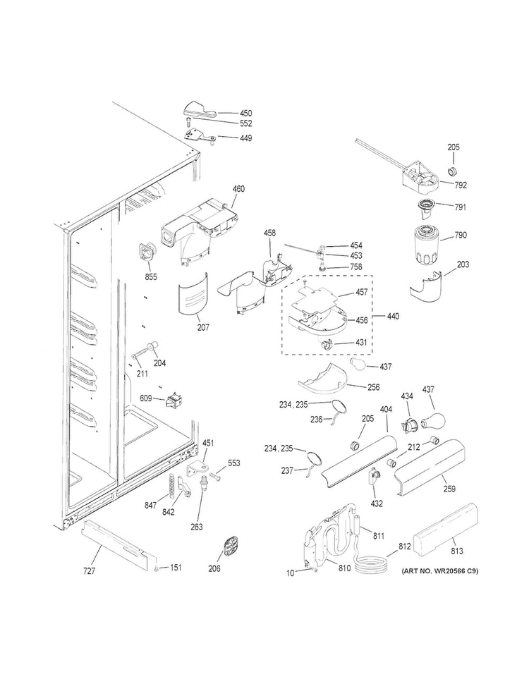 Fresh Food Section Diagram and Parts List for GSS25LSLECSS  General Electric Refrigerator