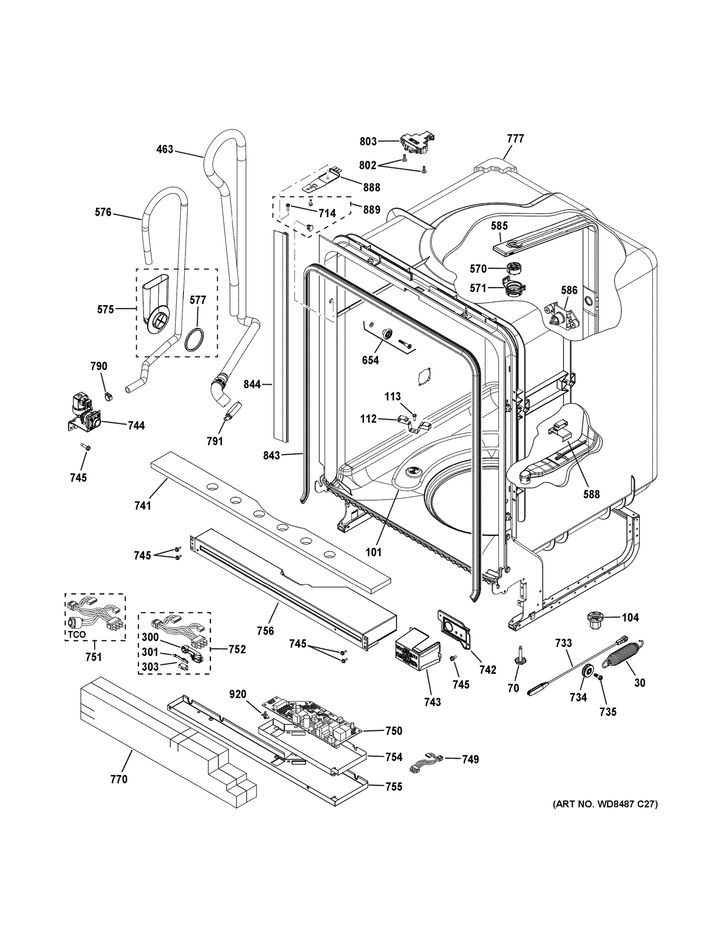 BODY PARTS Diagram and Parts List for GDT635HGJ5WW  General Electric Dishwasher