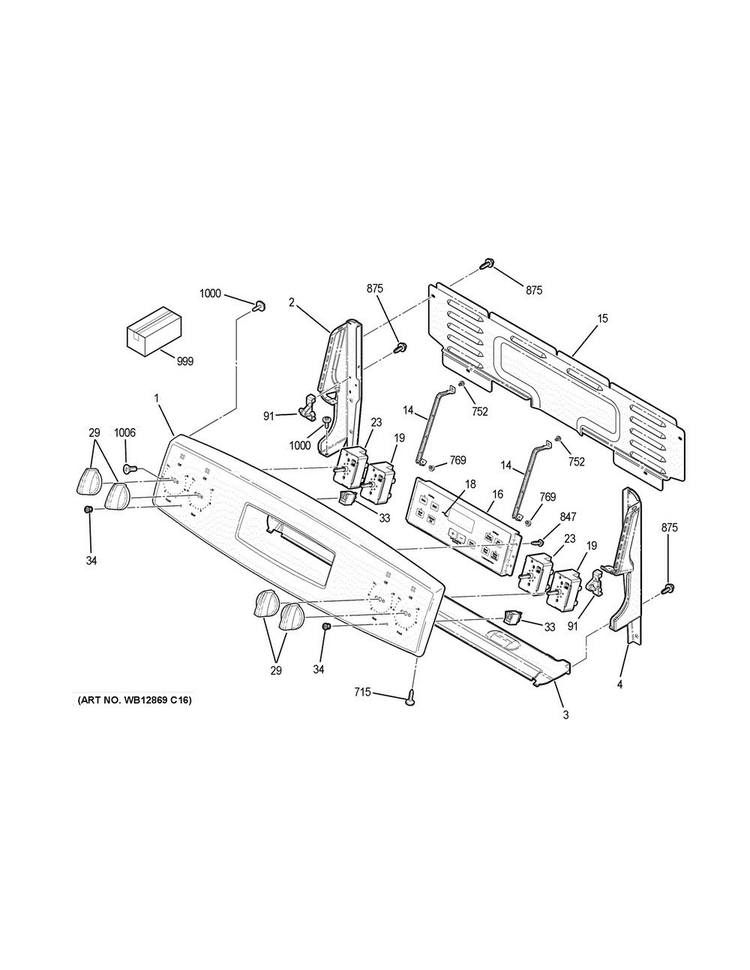 Control Panel Diagram and Parts List for JB250GF6SA  General Electric Range