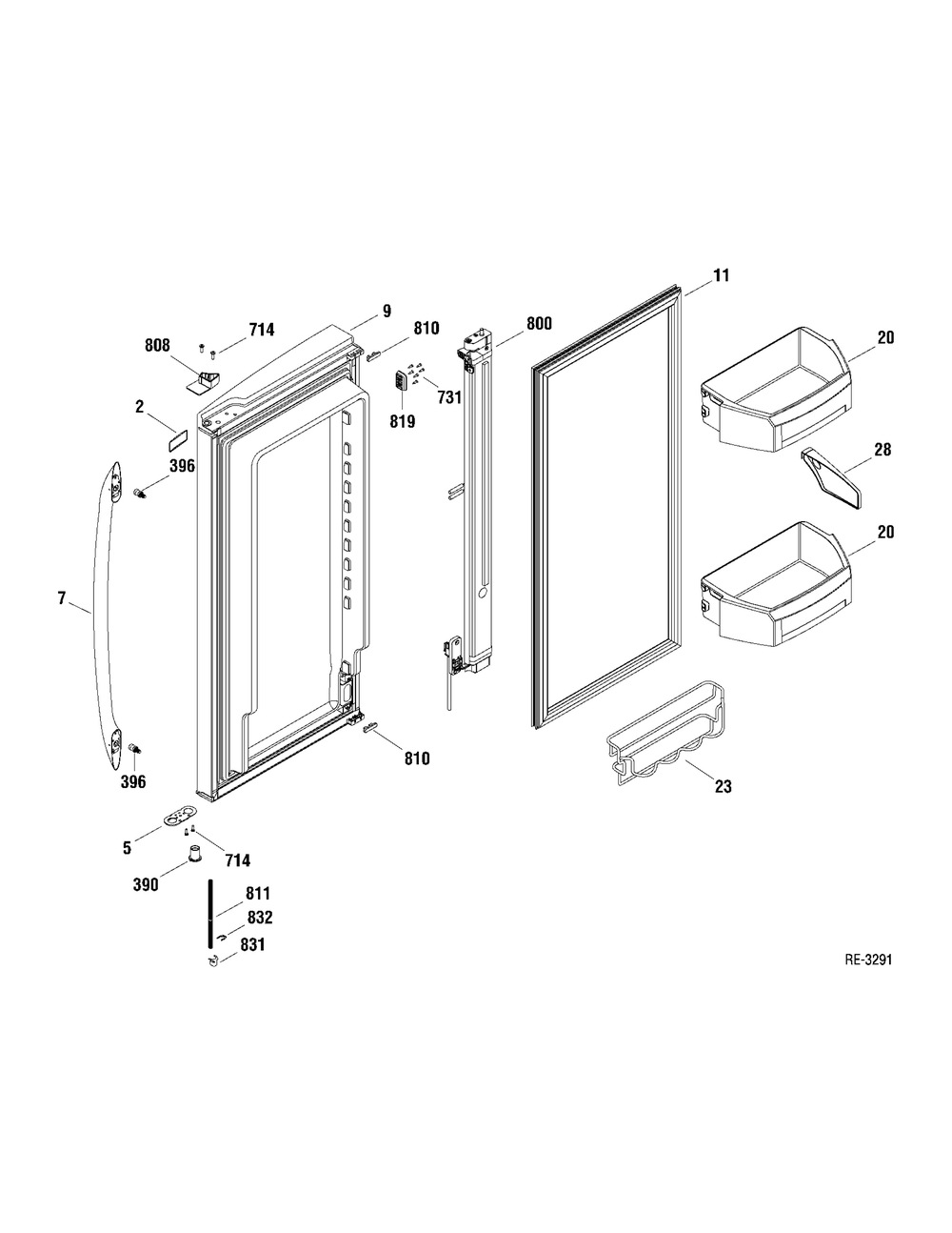 Ff Door Right Diagram and Parts List for PGS25SKEAFSS  General Electric Refrigerator
