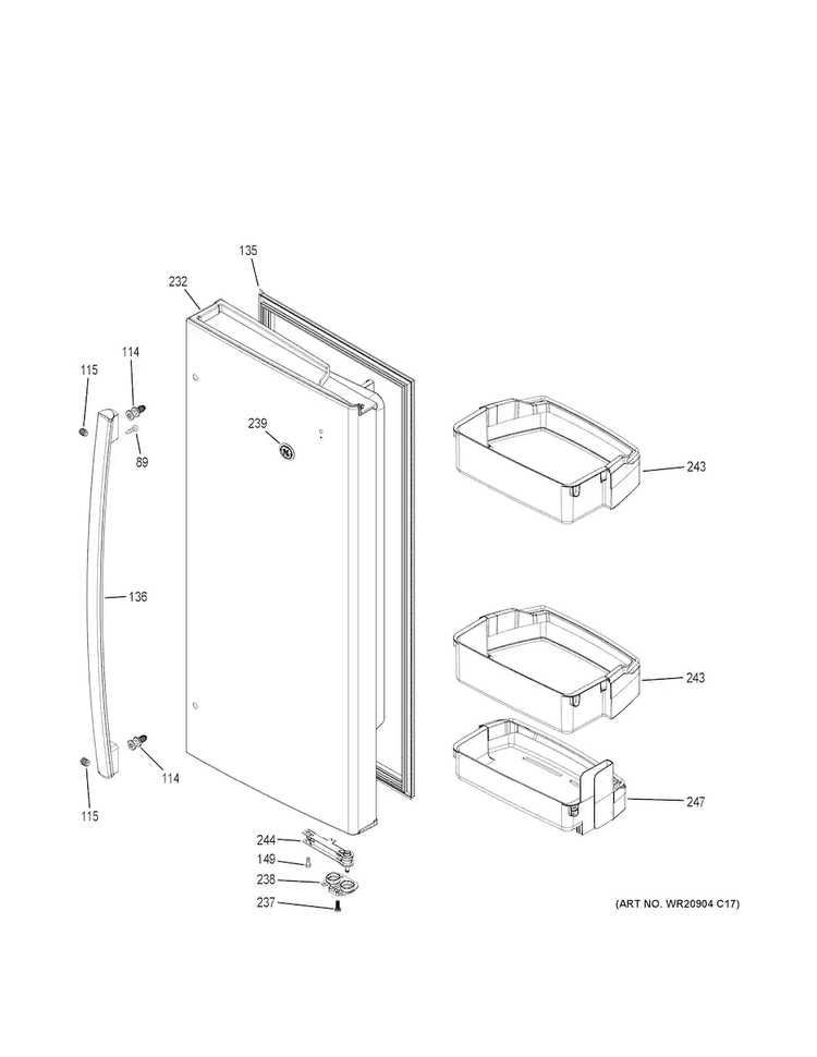 Fresh Food Door - Rh Diagram and Parts List for DFE28JMKEES  General Electric Refrigerator