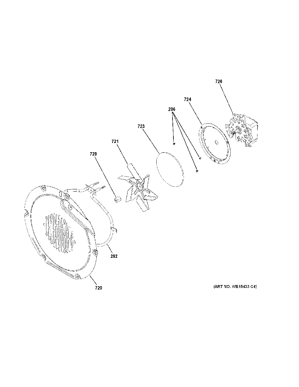Convection Fan Diagram and Parts List for PGB965YP1FS  General Electric Range