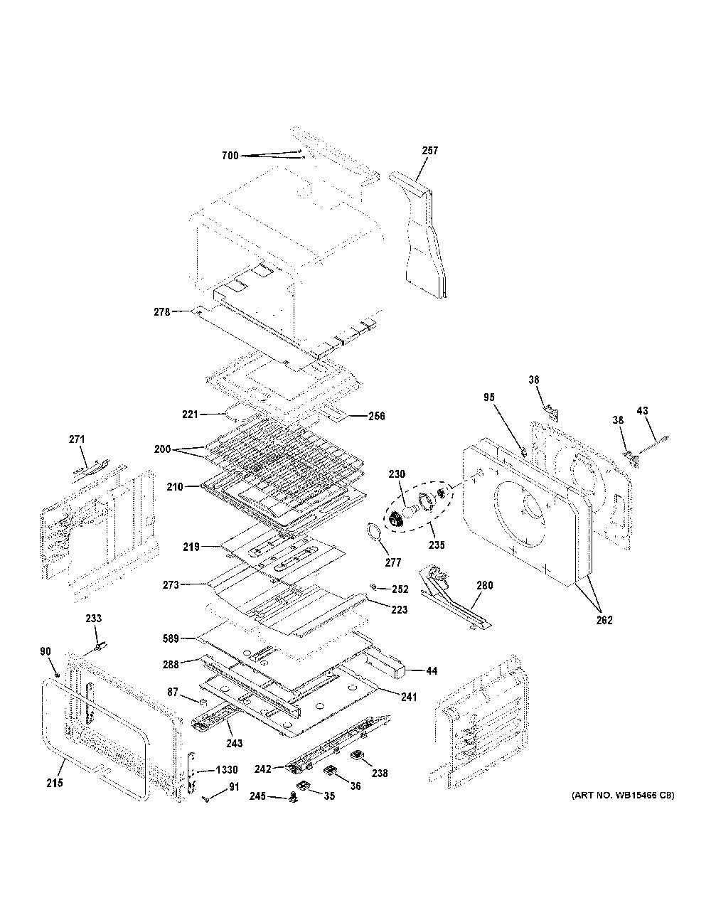 Lower Oven Diagram and Parts List for PGB960SEJ6SS  General Electric Range
