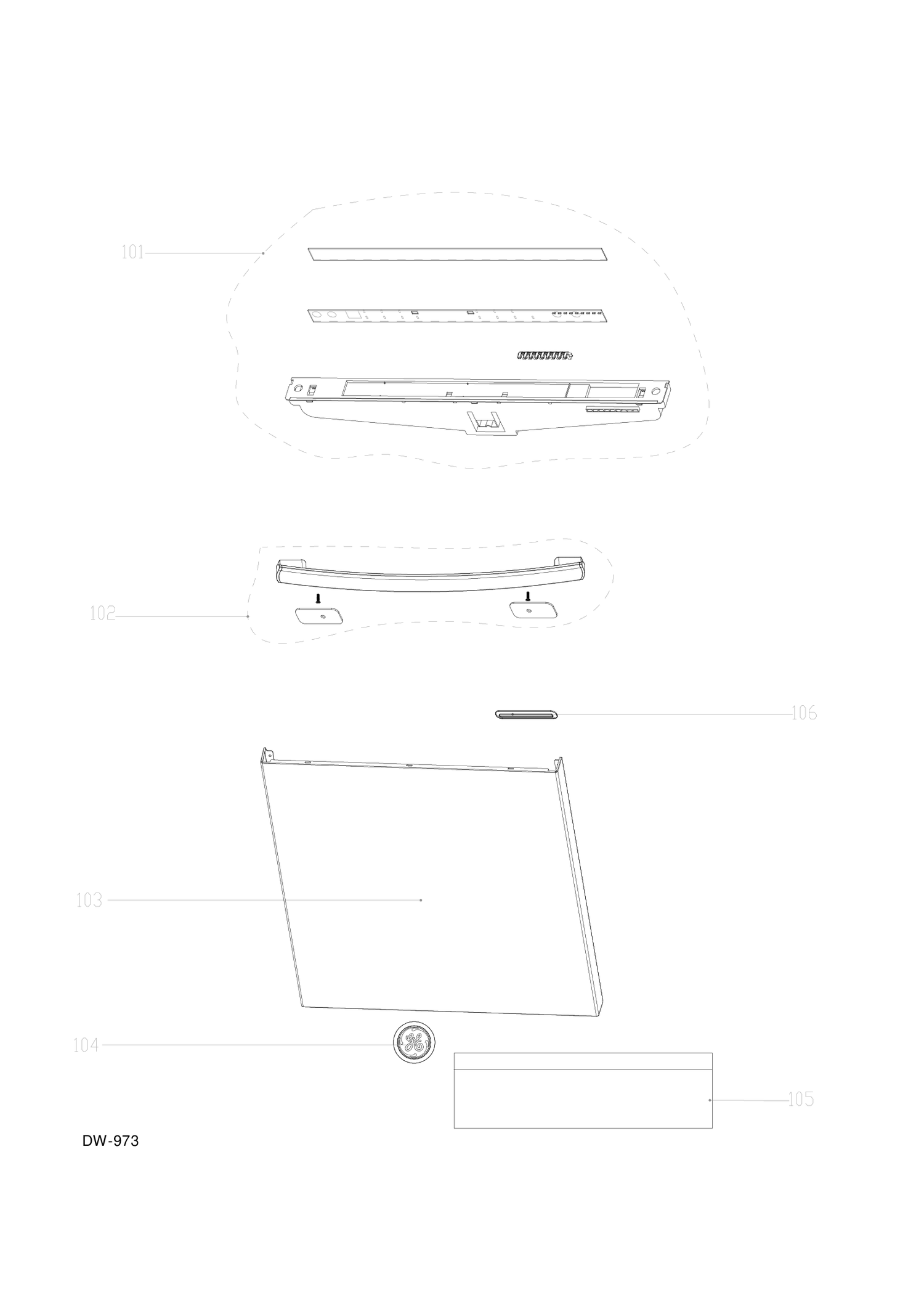 ESCUTCHEON & DOOR ASM Diagram and Parts List for GDT650SSF0SS  General Electric Dishwasher