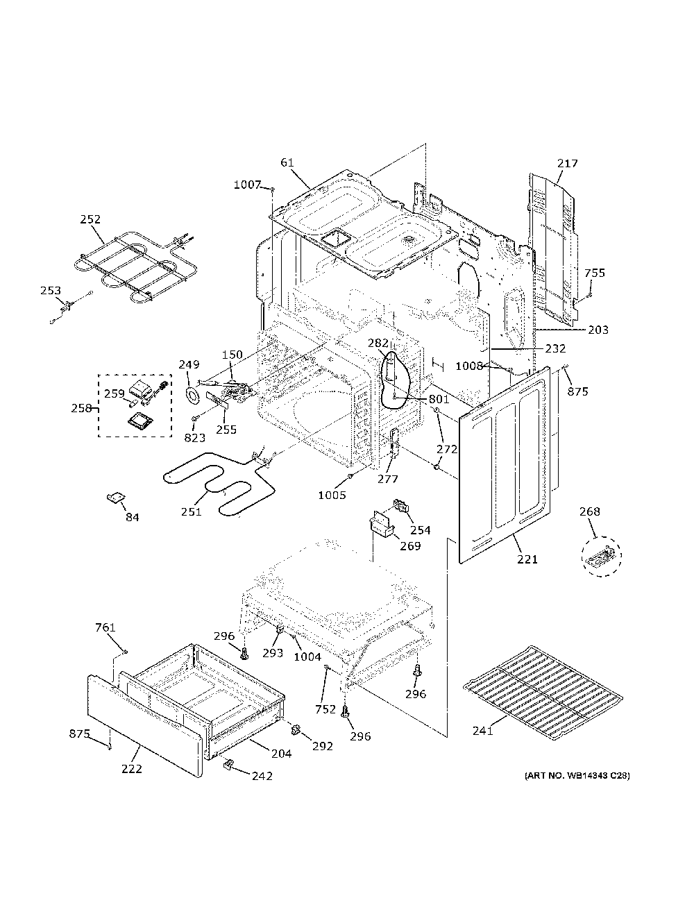 Body Parts Diagram and Parts List for XB258DM3BB  General Electric Range