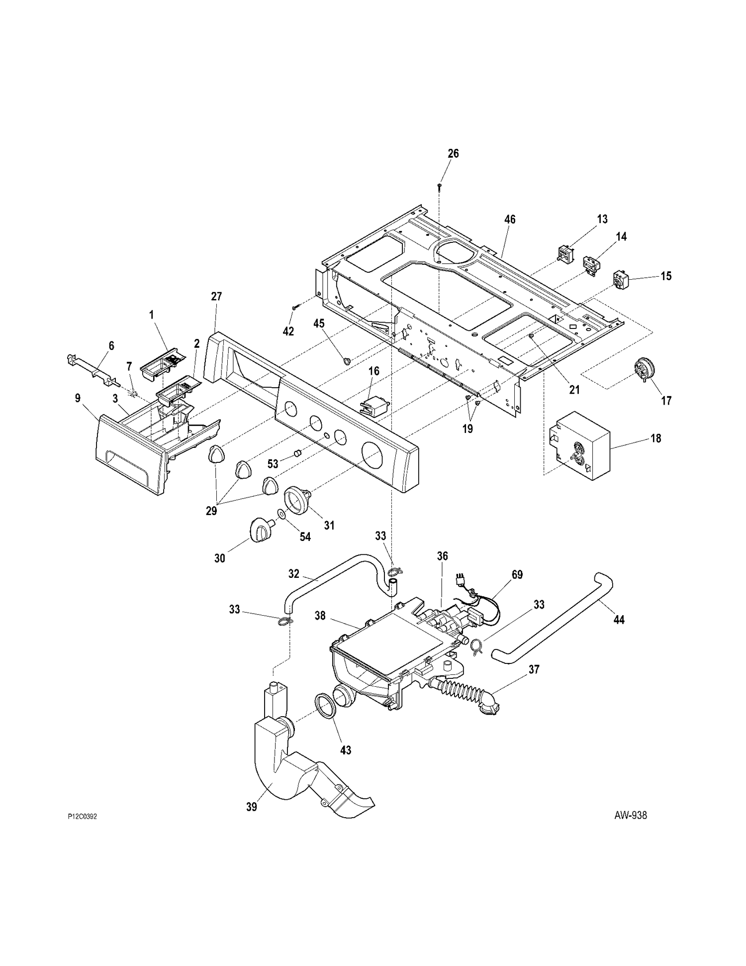 CONTROL PANEL Diagram and Parts List for WCXH208H4WW  General Electric Washer