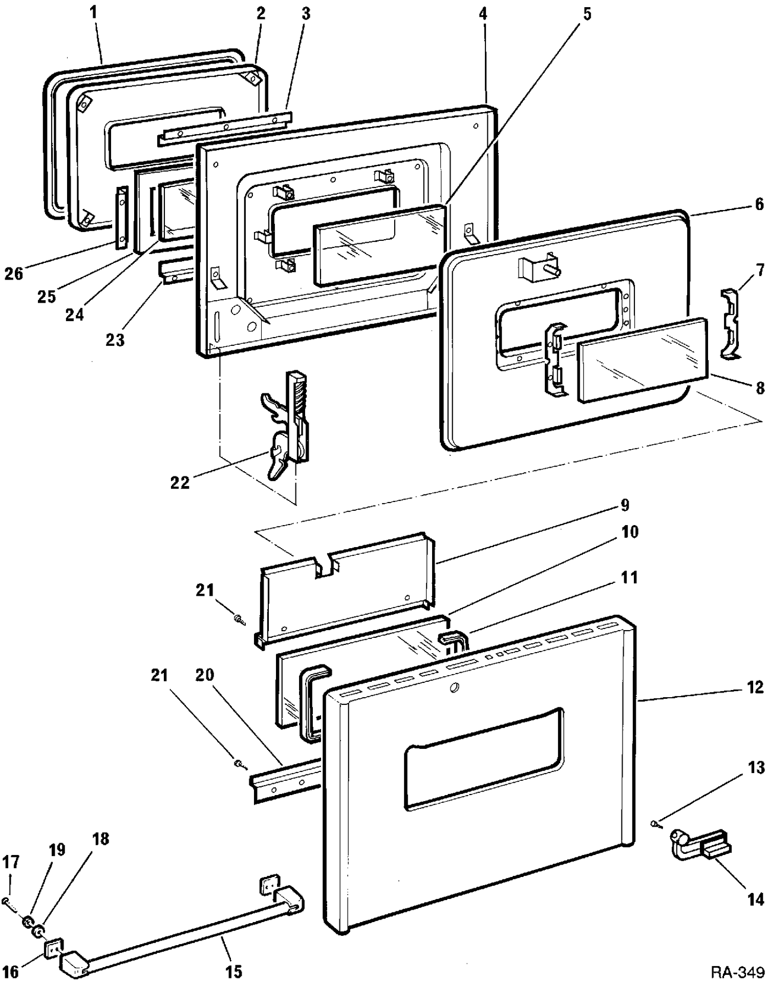 DOOR GROUP Diagram and Parts List for MSS3012M-1  General Electric Range