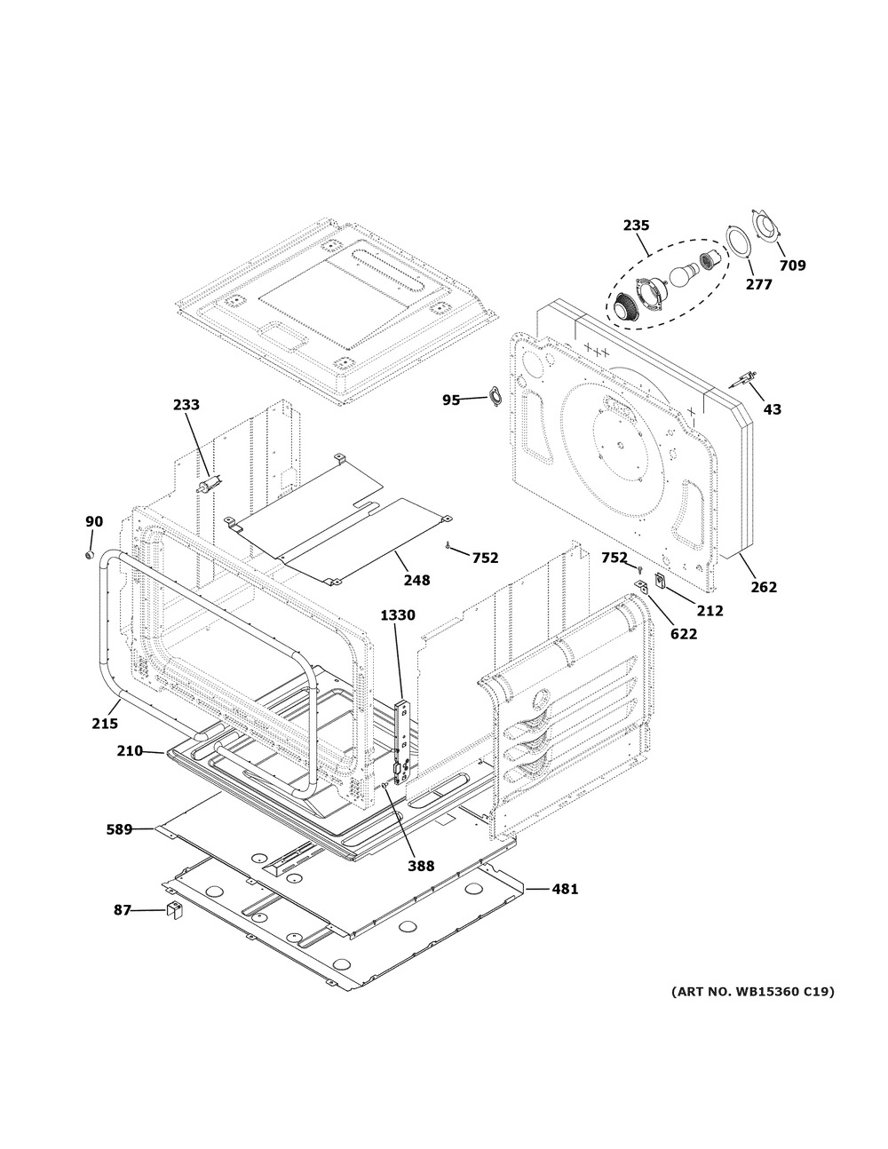 Lower Oven Diagram and Parts List for JGSS86SP1SS  General Electric Range
