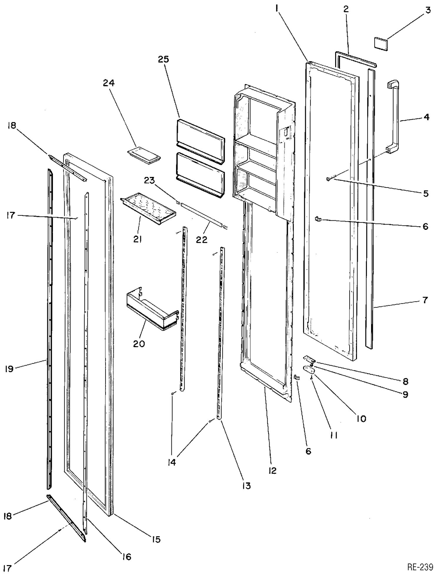 REFRIGERATOR DOOR Diagram and Parts List for 39108-1  General Electric Refrigerator