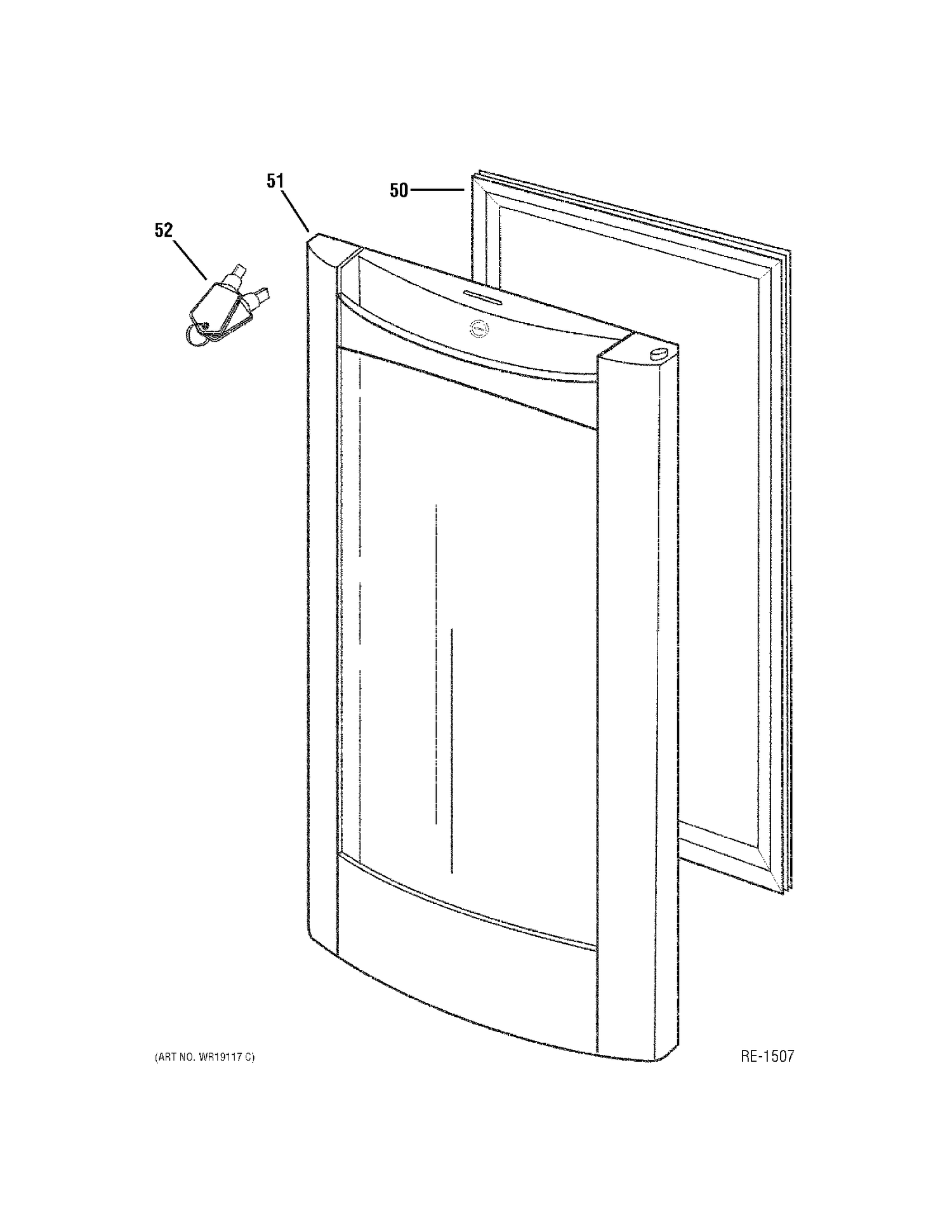 DOOR Diagram and Parts List for PWR04FANABSC  General Electric Refrigerator