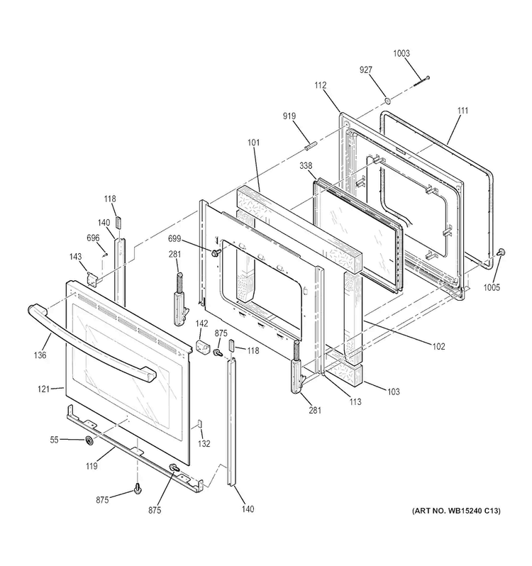 Door Diagram and Parts List for JB630RF4SS  General Electric Range