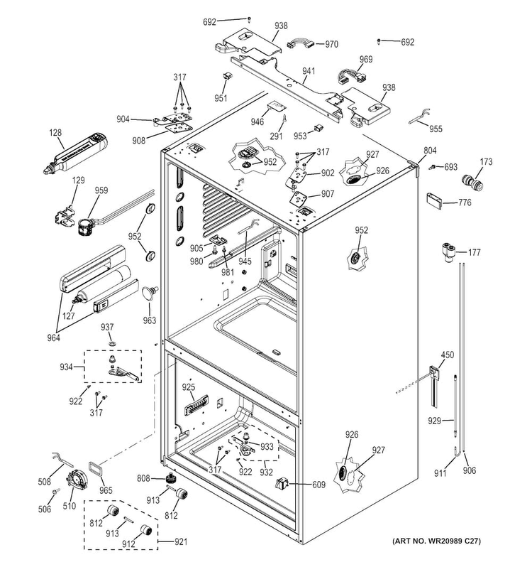 Case Parts Diagram and Parts List for DFE29JMDFES  General Electric Refrigerator
