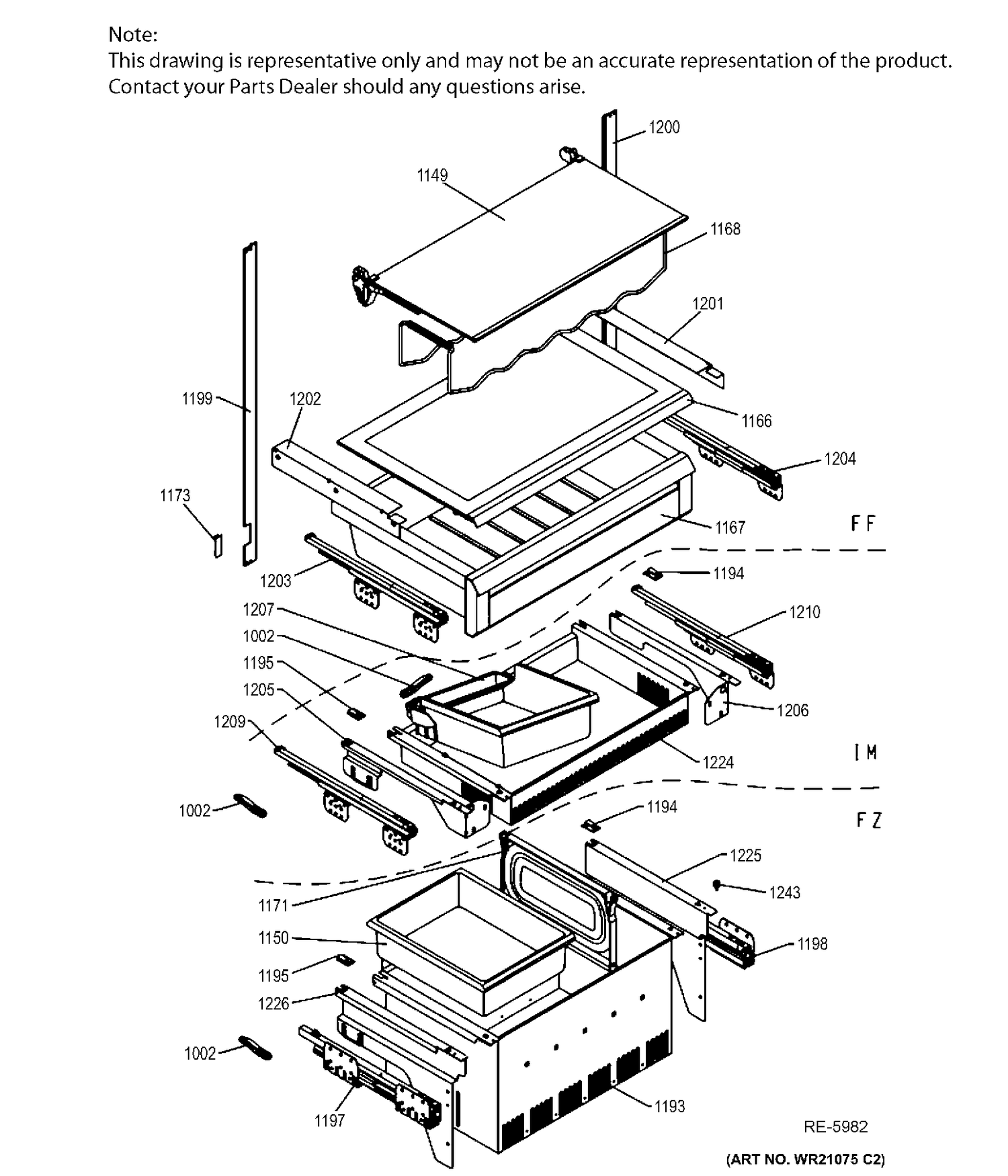 SHELVES Diagram and Parts List for ZIC30GNHAII  General Electric Refrigerator