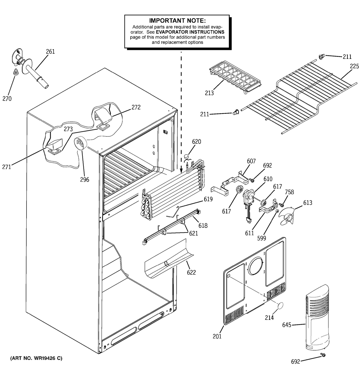 FREEZER SECTION Diagram and Parts List for 38471PBRFRWW  General Electric Refrigerator