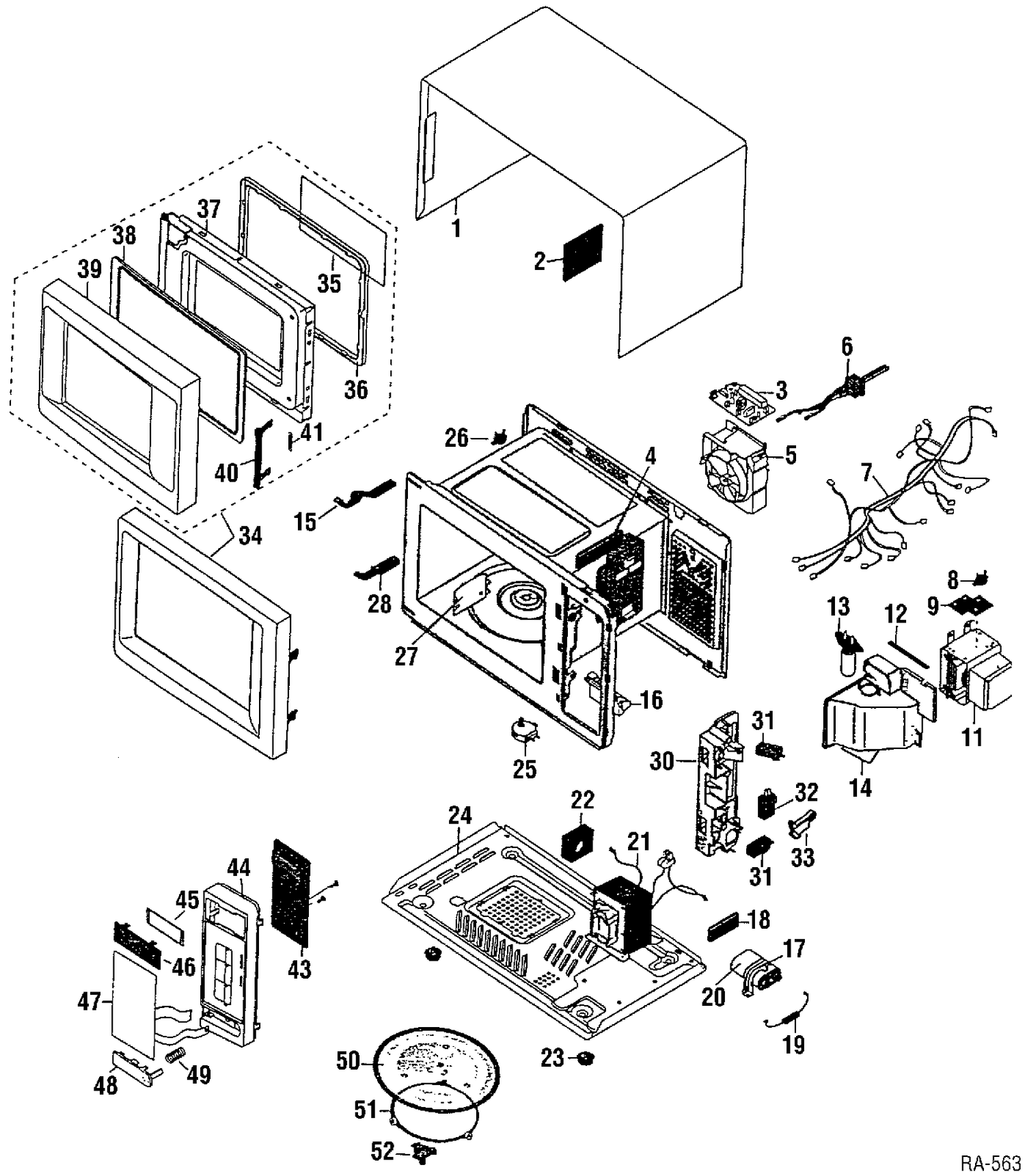 BODY PARTS Diagram and Parts List for JES1244WAC01  General Electric Microwave