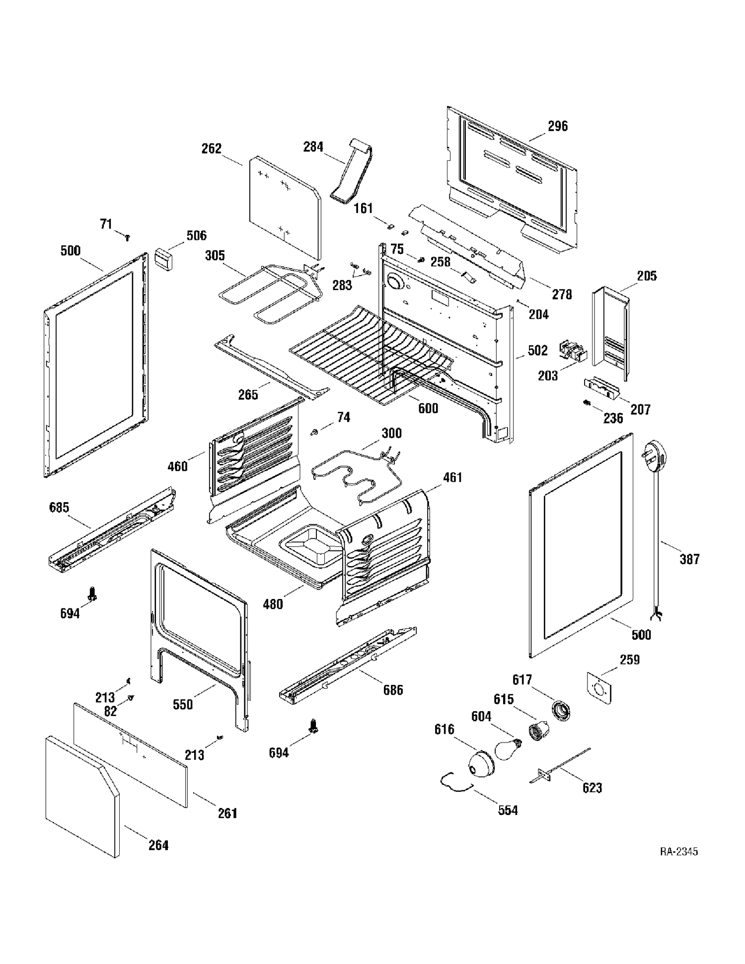BODY PARTS Diagram and Parts List for ECBS68DM1WW  General Electric Range