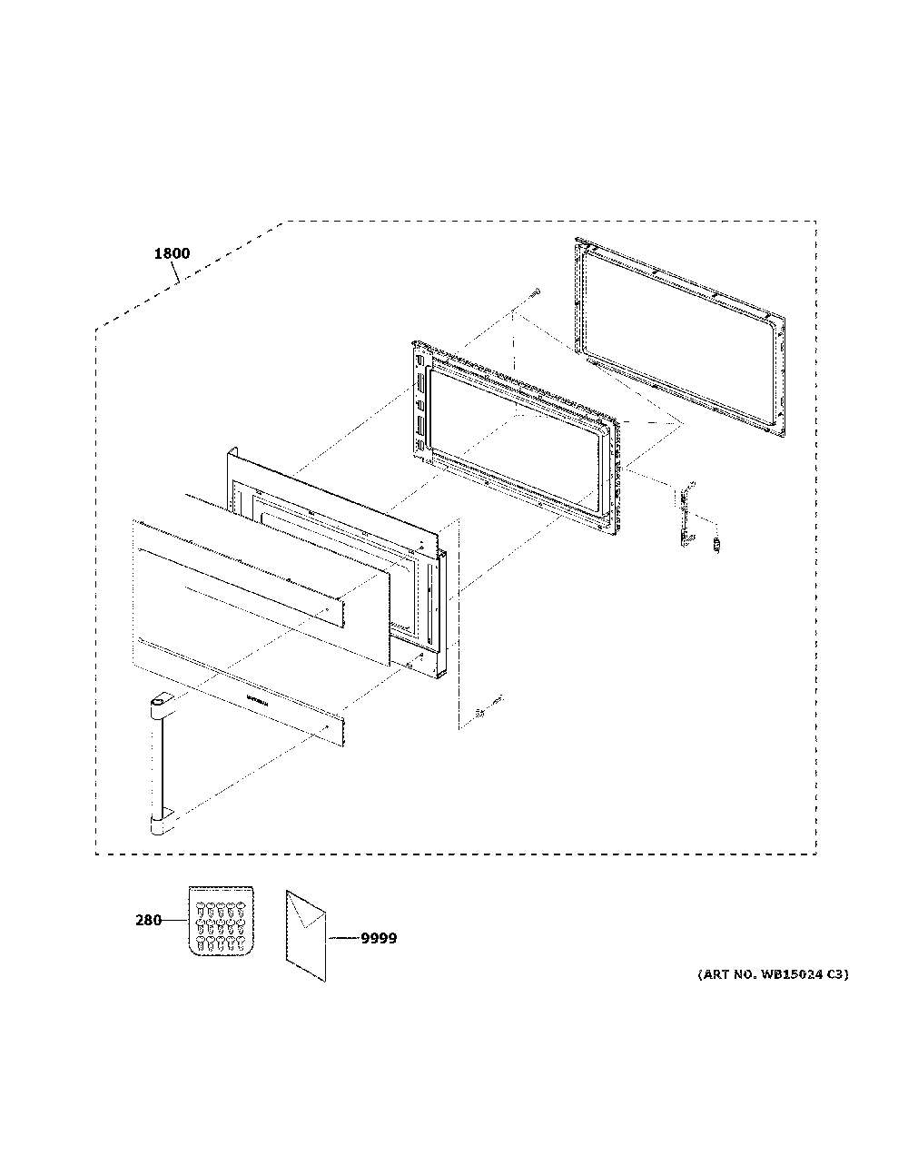 Door Parts Diagram and Parts List for ZSA1202P1SS  General Electric Microwave