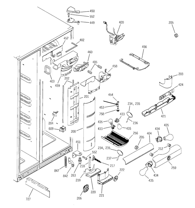 Fresh Food Section Diagram and Parts List for PSS25MCNACC  General Electric Refrigerator