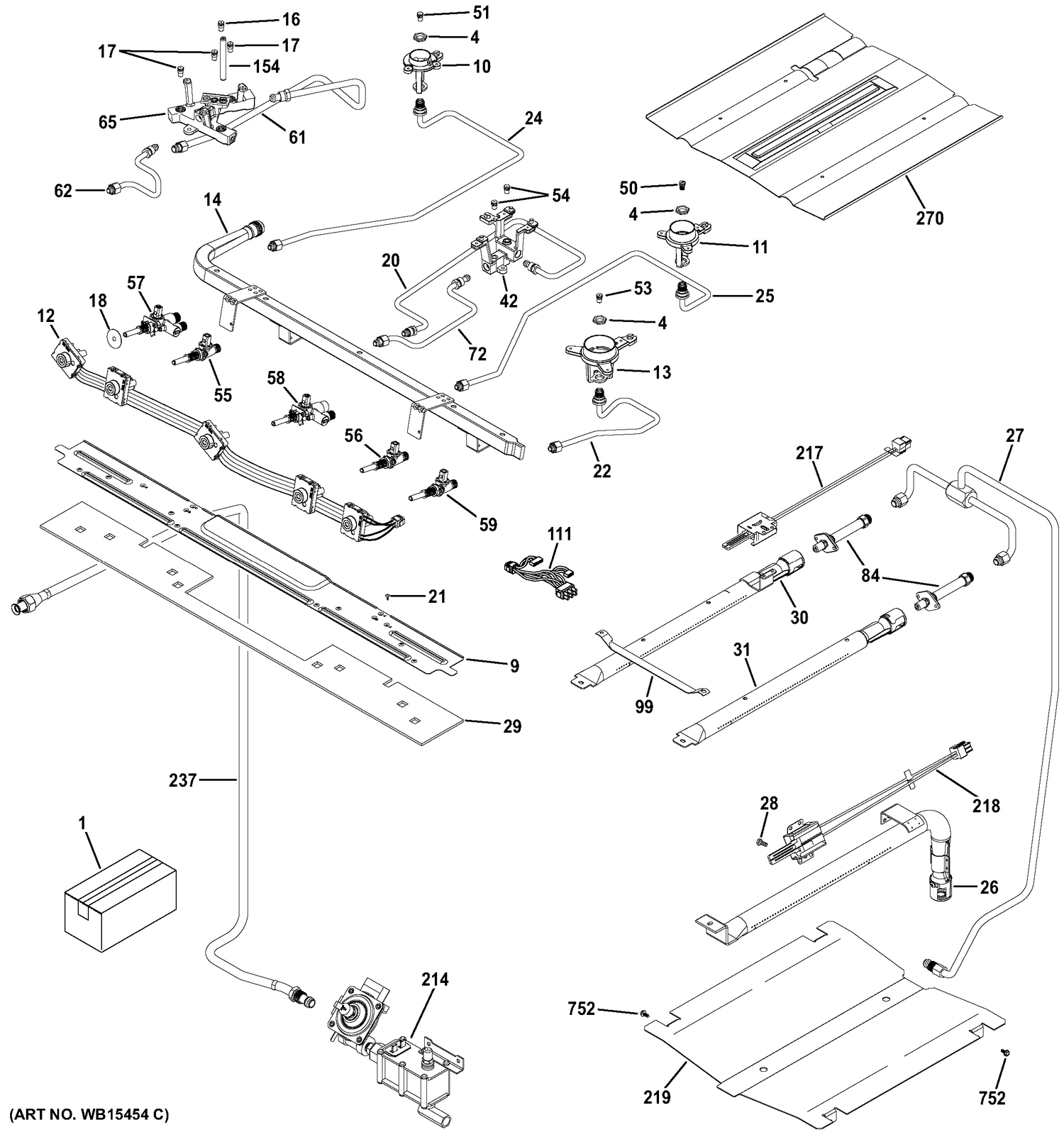 GAS & BURNER PARTS Diagram and Parts List for PGB940SEJ1SS  General Electric Range