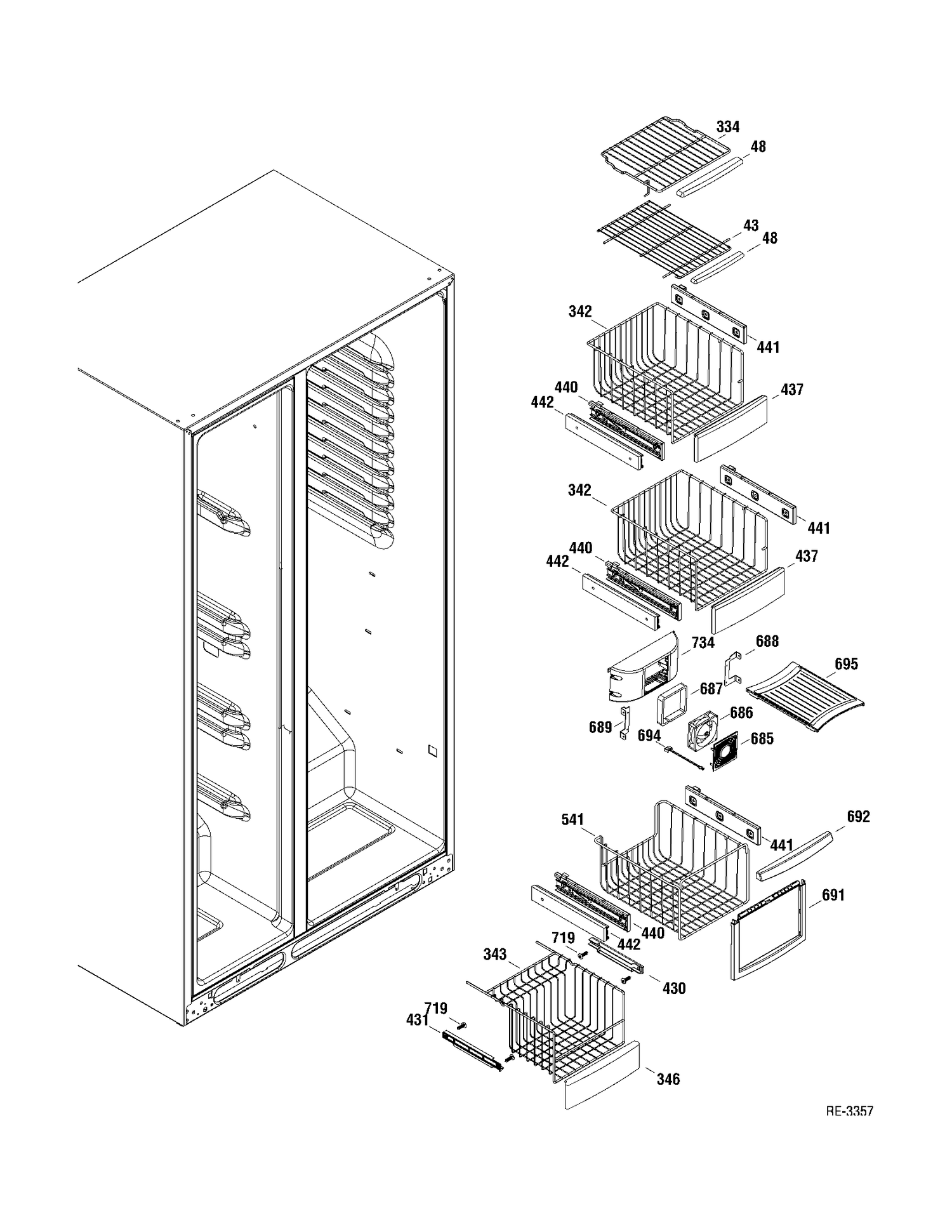 FZ SHELVES Diagram and Parts List for PSHS6YGXADSS  General Electric Refrigerator