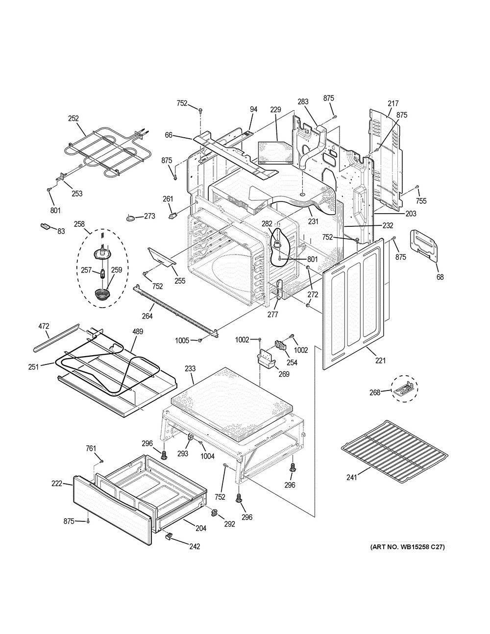 Body Parts Diagram and Parts List for JB700DJ5BB  General Electric Range