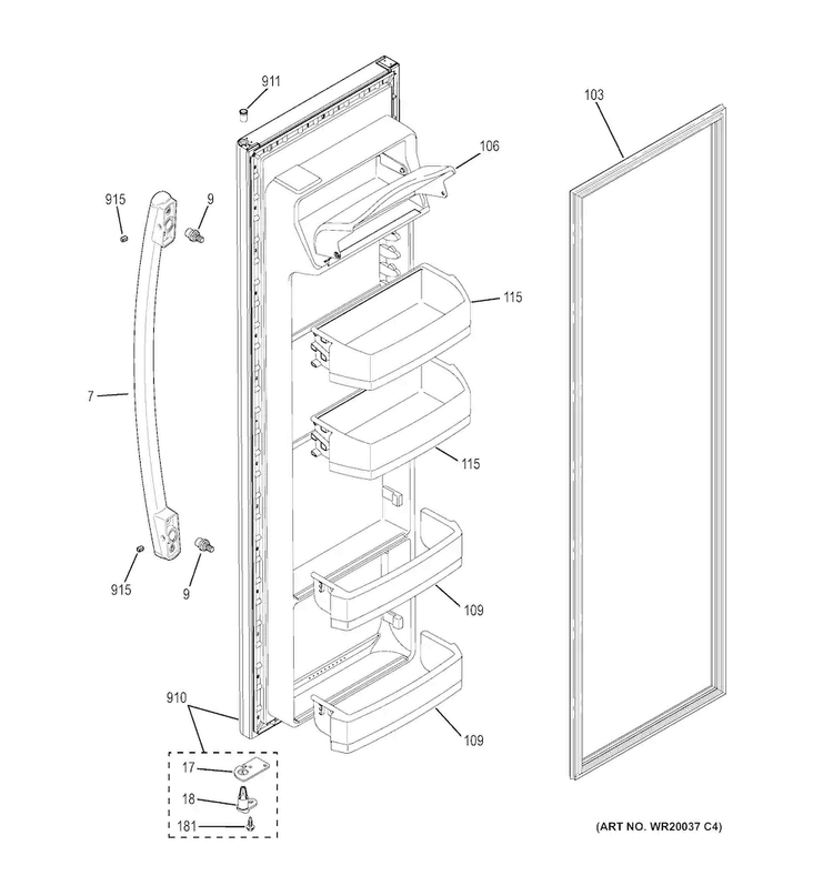 Fresh Food Door Diagram and Parts List for GSS20ETHBBB  General Electric Refrigerator