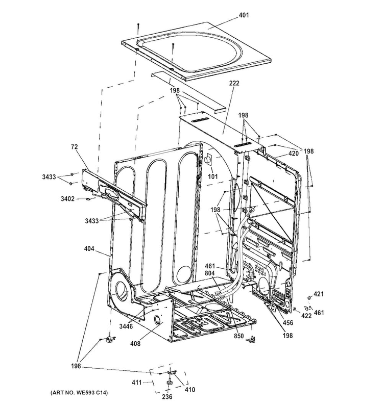 Cabinet Diagram and Parts List for GFDN160GJ0WW  General Electric Dryer