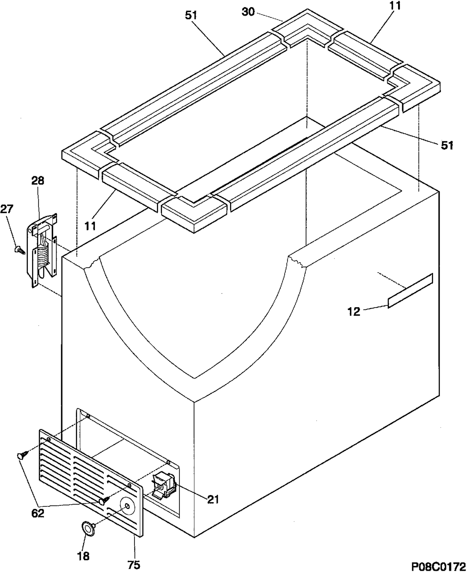 CABINET Diagram and Parts List for 80810-4  General Electric Freezer