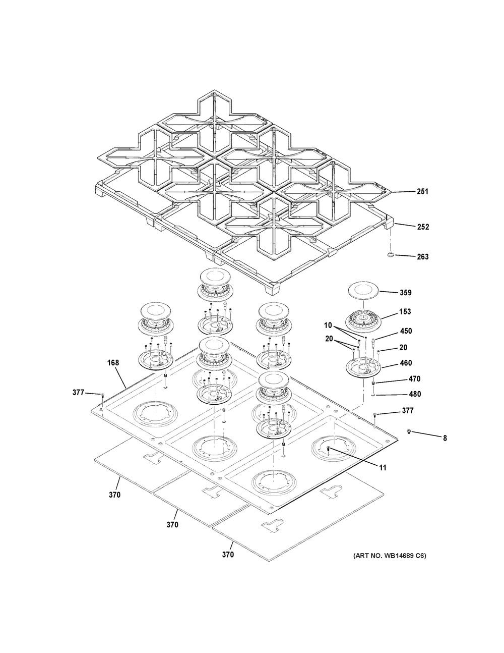 Cooktop Diagram and Parts List for C2Y366P4M1W2  General Electric Range