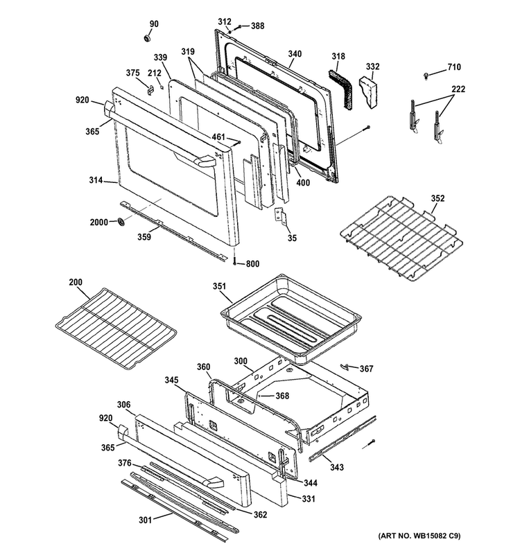 Door & Drawer Parts Diagram and Parts List for C2S985SET7SS  General Electric Range