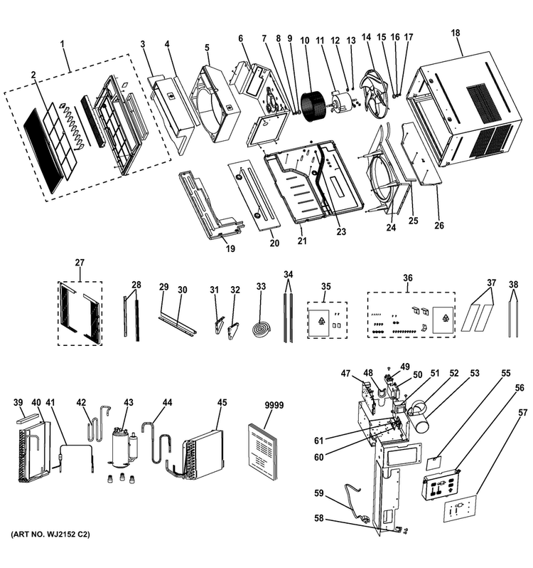 Room Air Conditioner Diagram and Parts List for AEH24DVH1  General Electric Air Conditioner