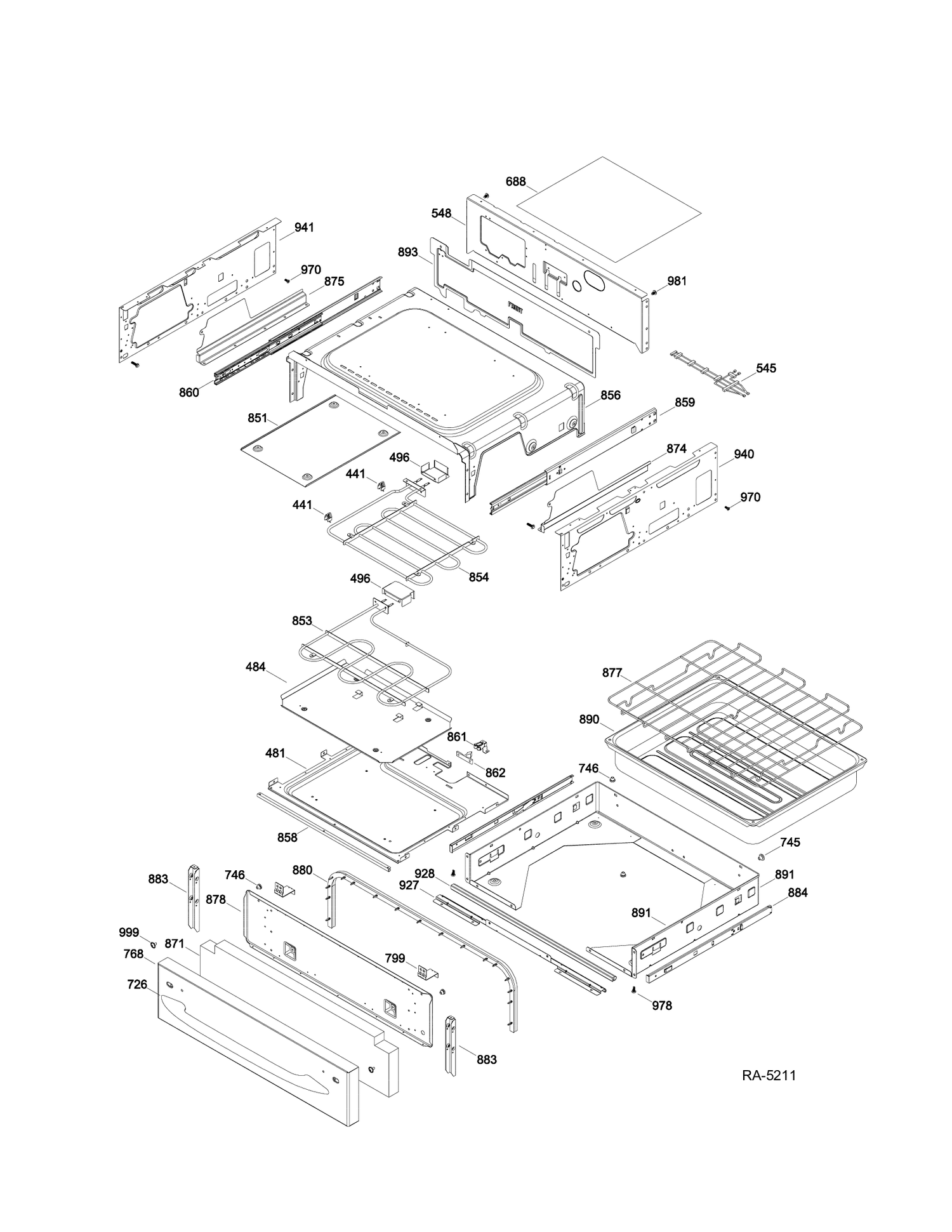 DRAWER PARTS Diagram and Parts List for PC2B930SET2SS  General Electric Range