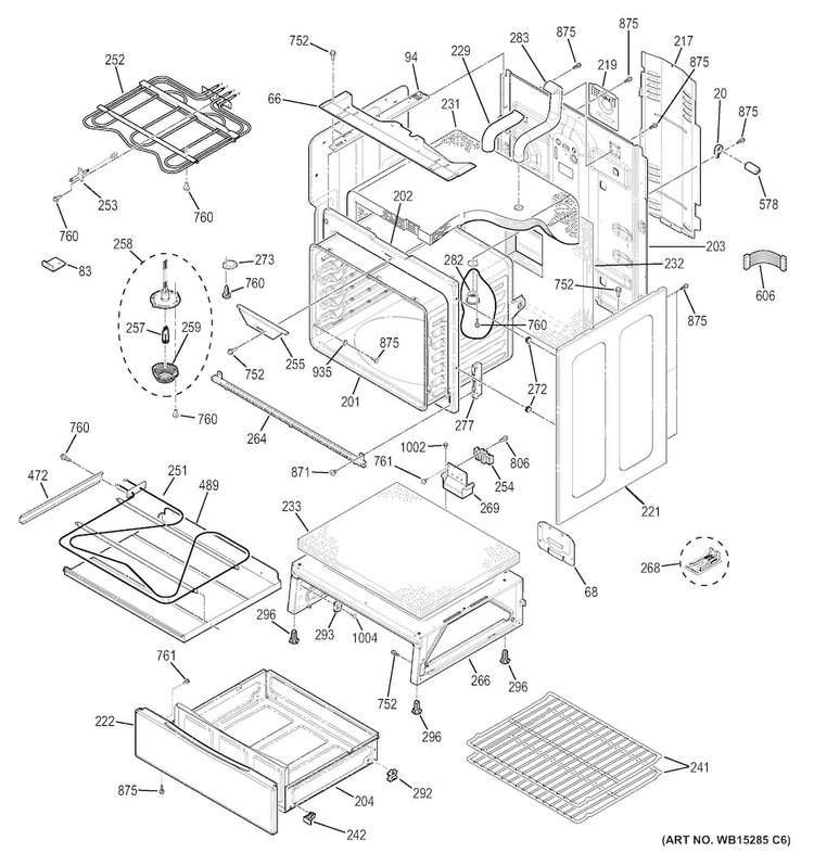Body Parts Diagram and Parts List for JB755EJ1ES  General Electric Range