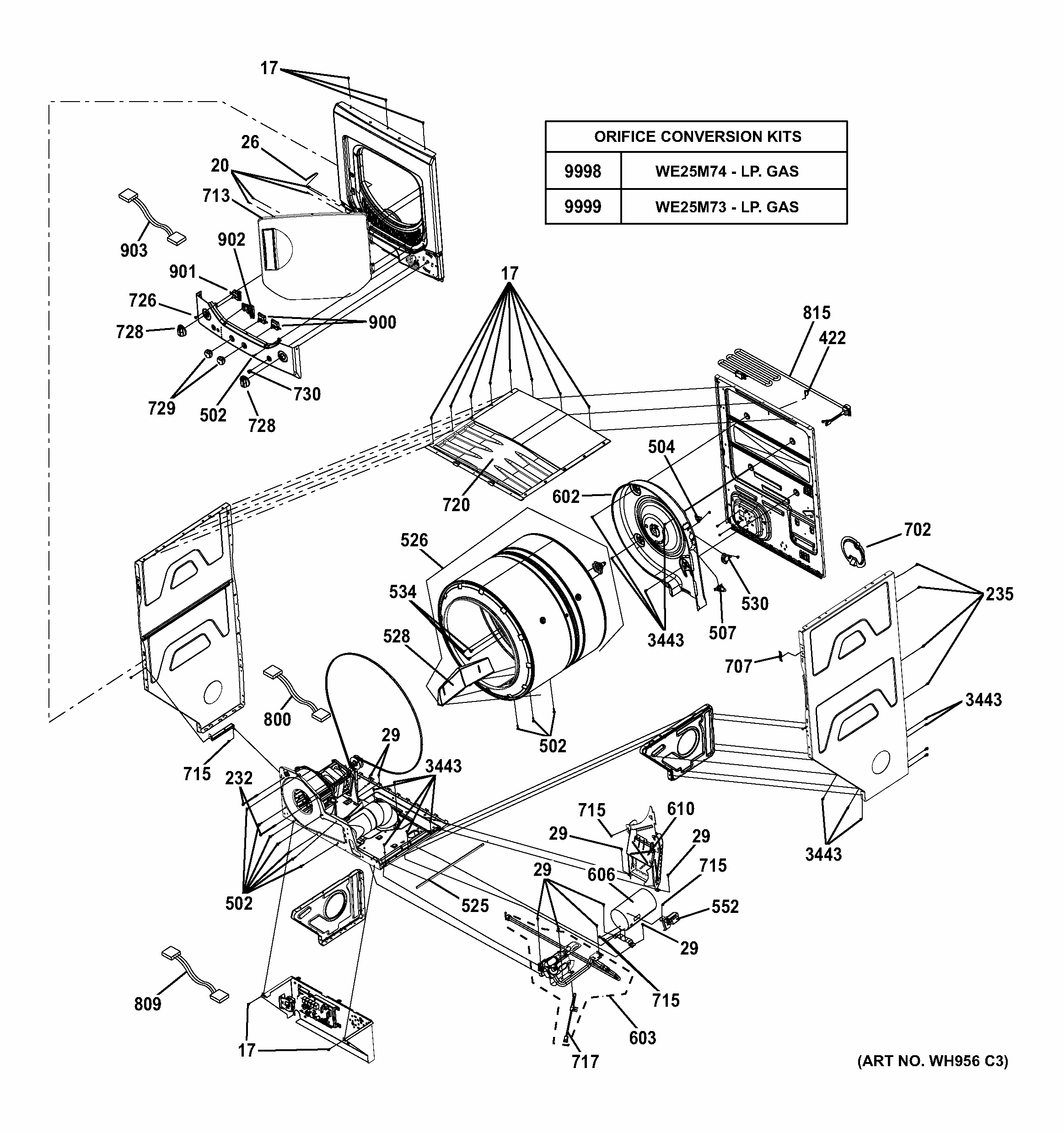 Cabinet 1 Diagram and Parts List for 26715321  Kenmore Washer Dryer Combo