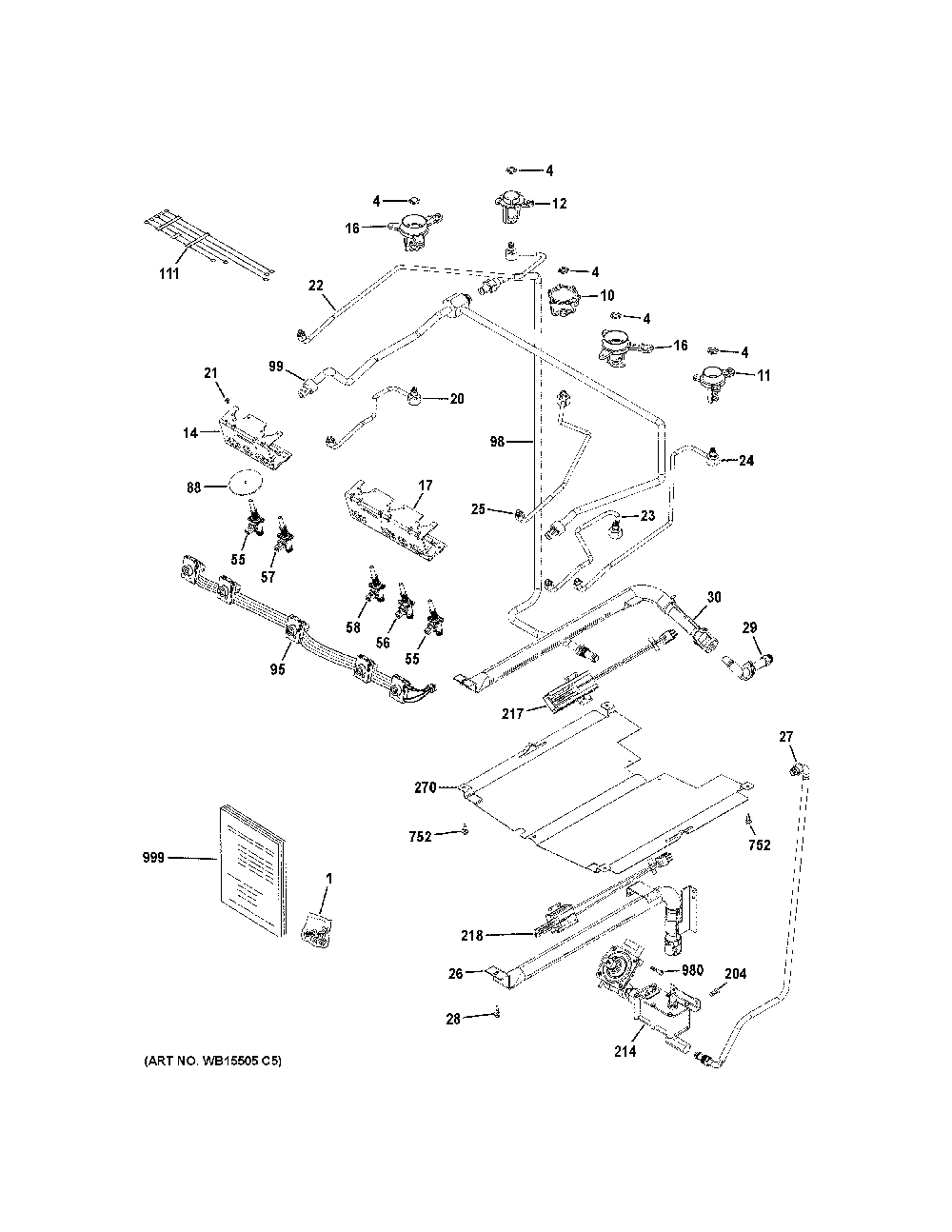 Gas And Burner Parts Diagram and Parts List for JGSS66EEL4ES  General Electric Range