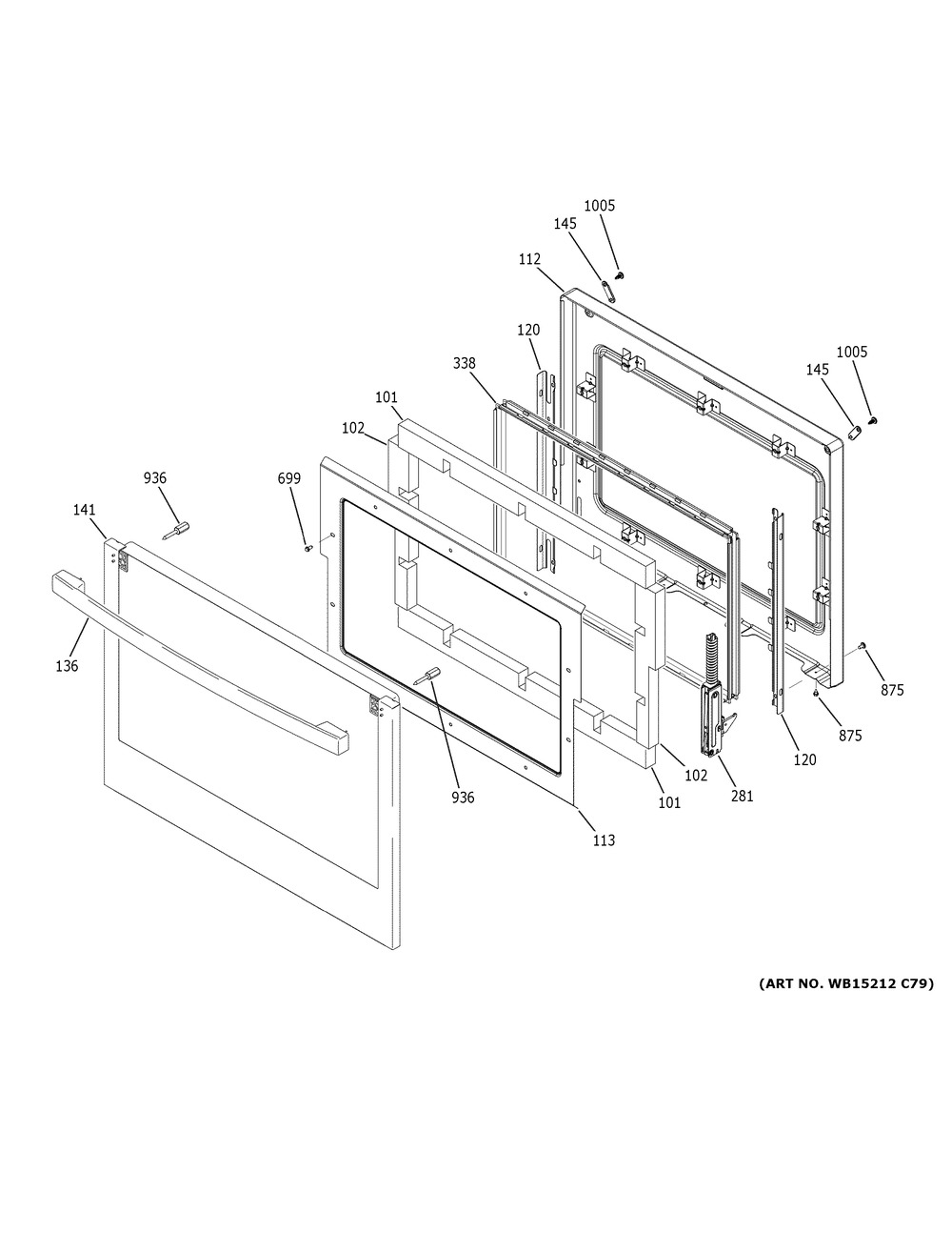 Lower Door Diagram and Parts List for JTD3000DN1WW  General Electric Wall Oven